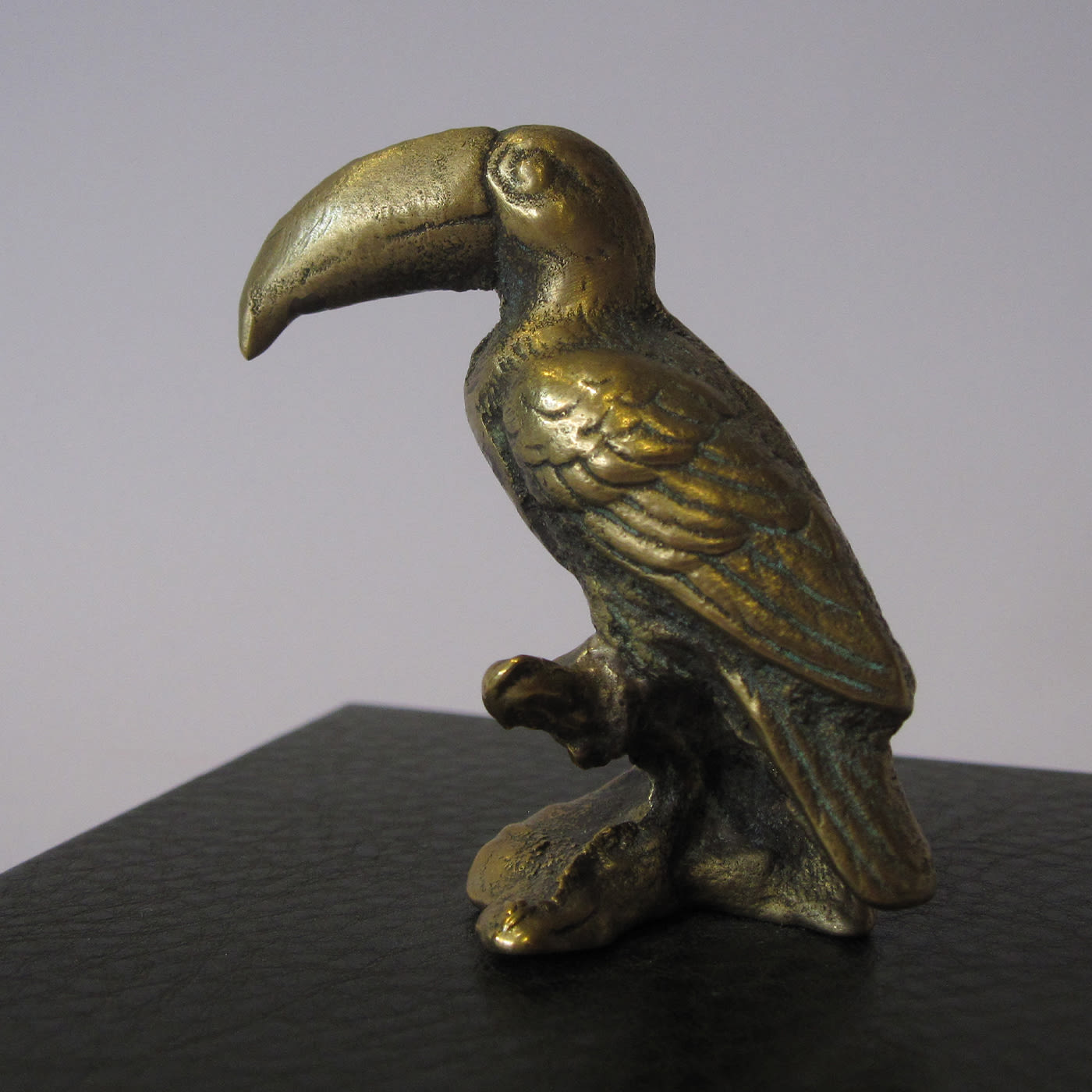 Green Leather Box with Brass Toucan - AtelierGK Firenze