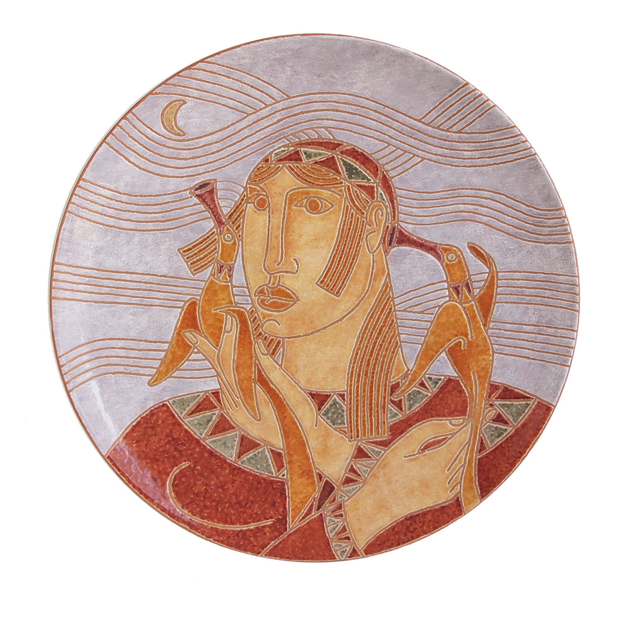 Woman with Birds Patterned Wall Plate - Main view