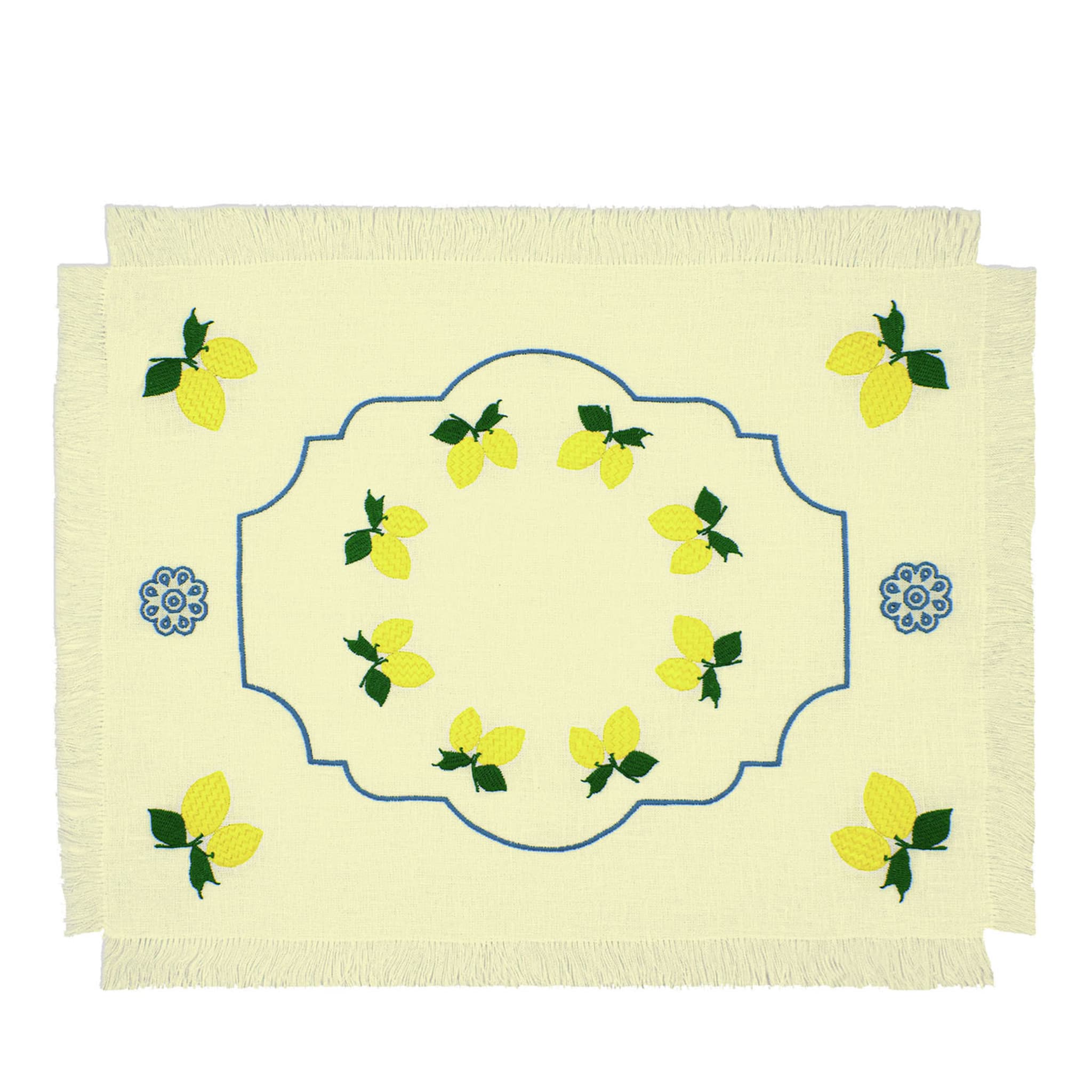 Limoni Set of 2 Embroidered Fringed Yellow Table Mats - Main view