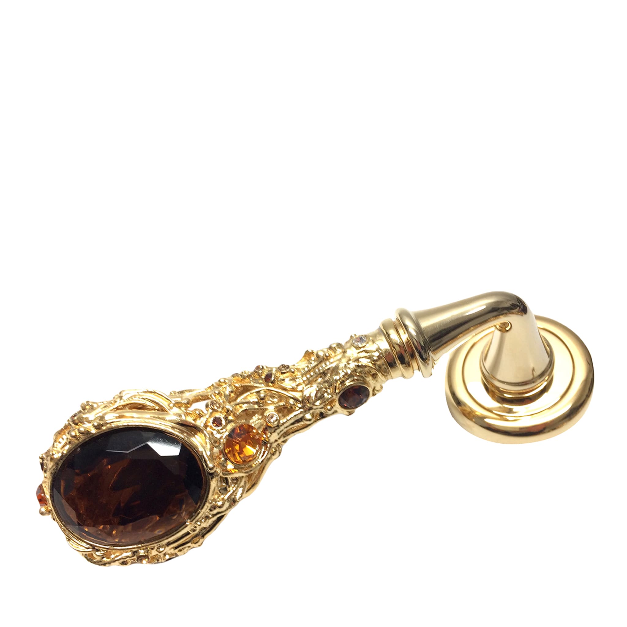 Drop-Shaped Golden Lever On Rose Handle with Amber Gemstone - Main view