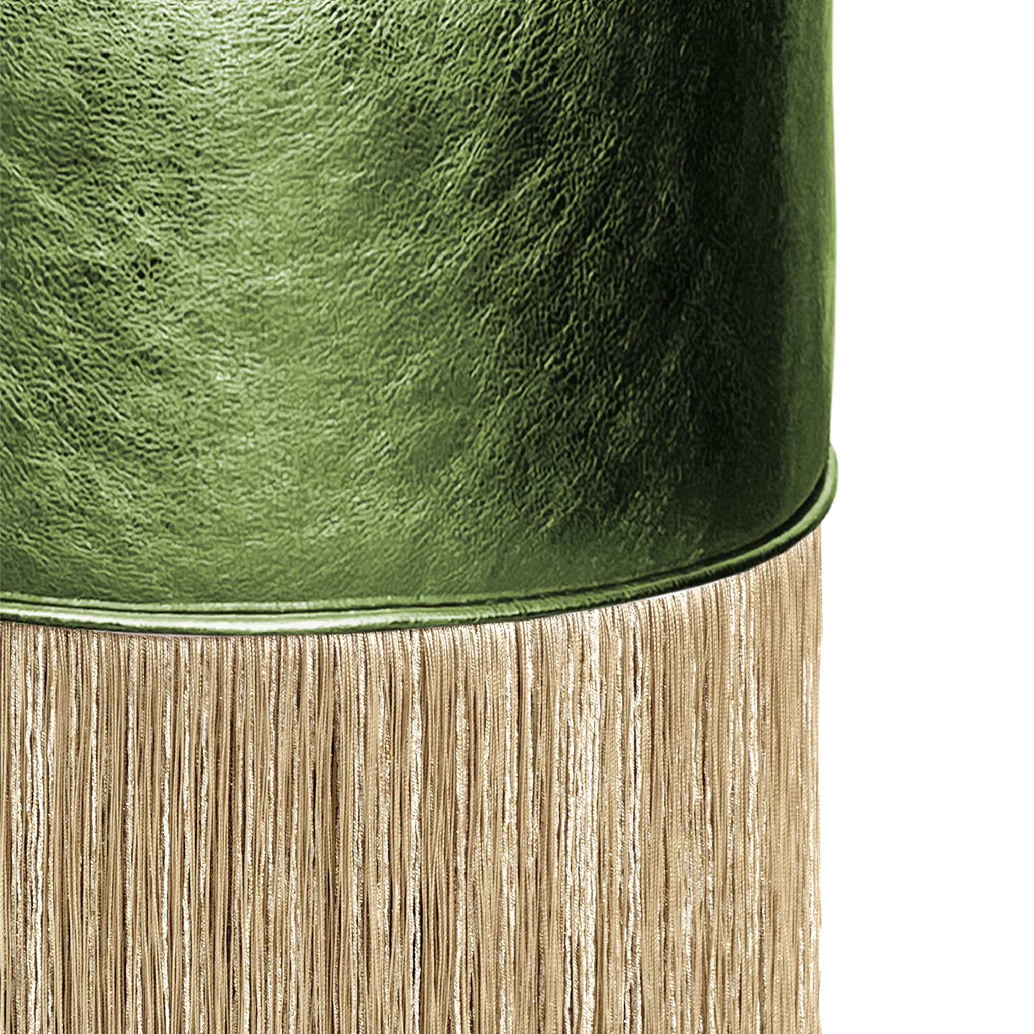 Gleaming Green Leather Gold Fringes Pouf by Lorenza Bozzoli - Alternative view 1