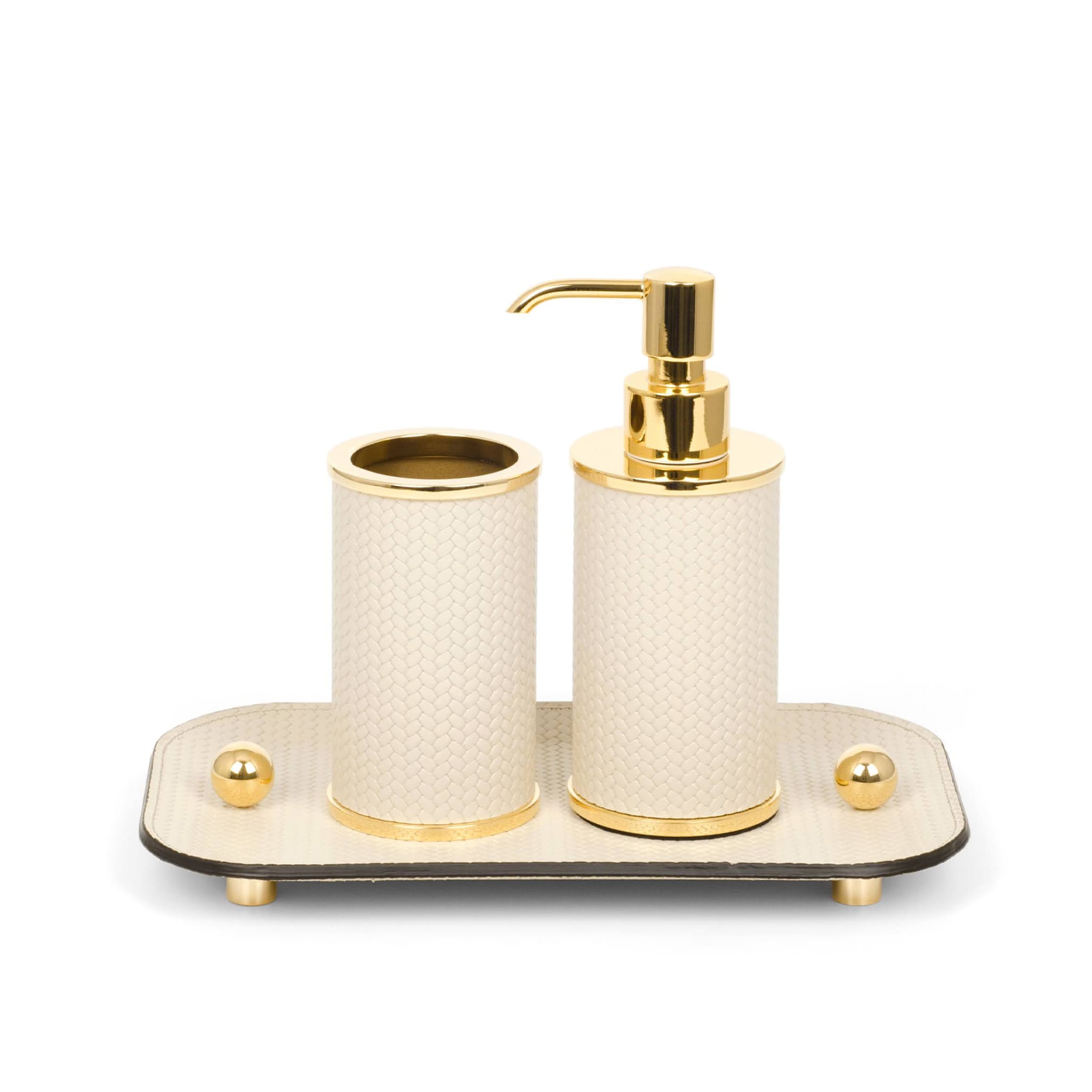 Olimpia 4-Piece Round Bathroom Gold/Beige Leather Bathroom Set - Alternative view 1