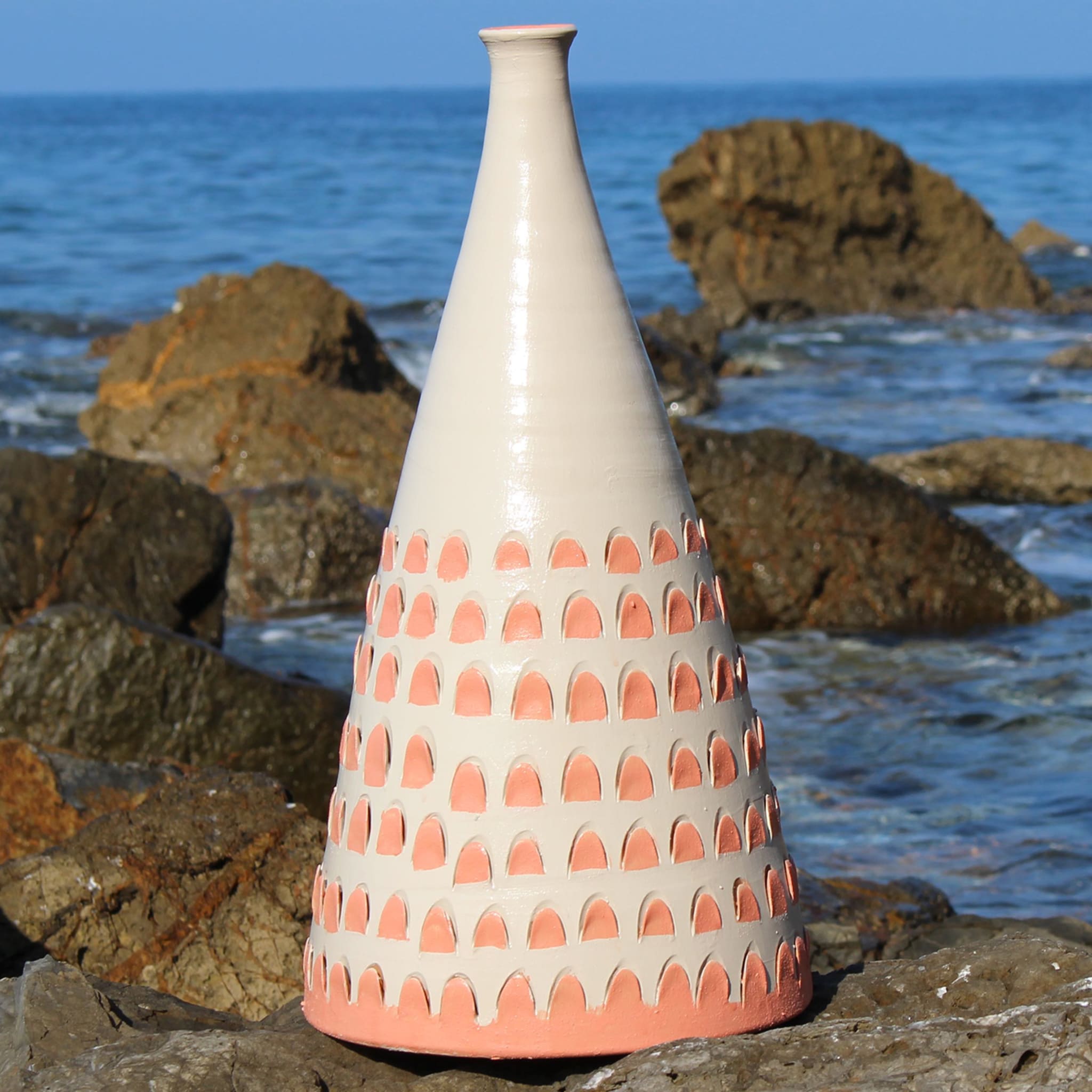 Conical Ecru & Orange Vase 21 by Mascia Meccani - Alternative view 5