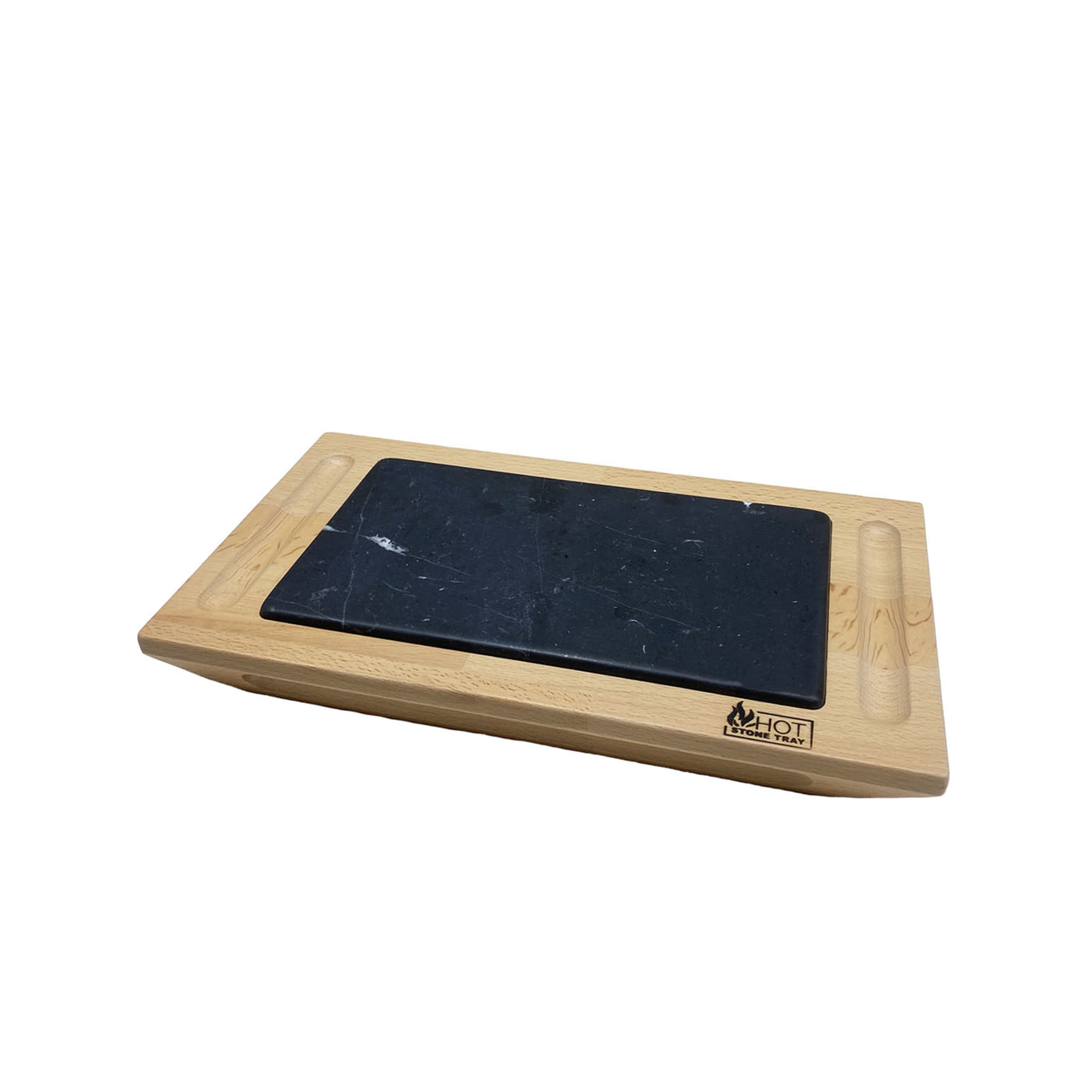 Flat Black Marquinia Tray with Wooden Base - Alternative view 1