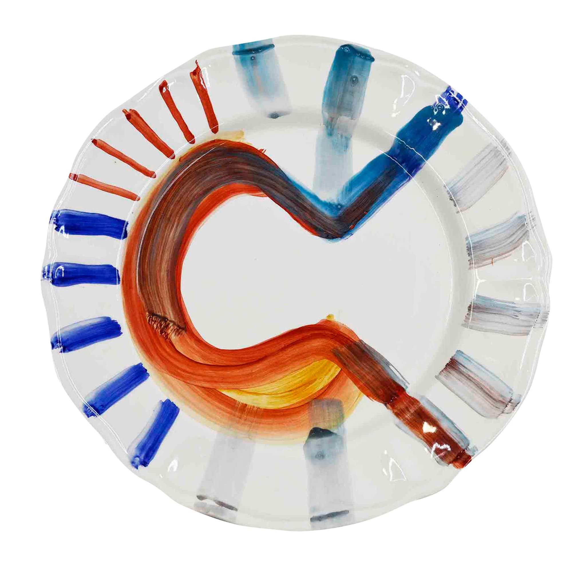 Blue & Orange Brushstrokes White Charger Plate - Main view