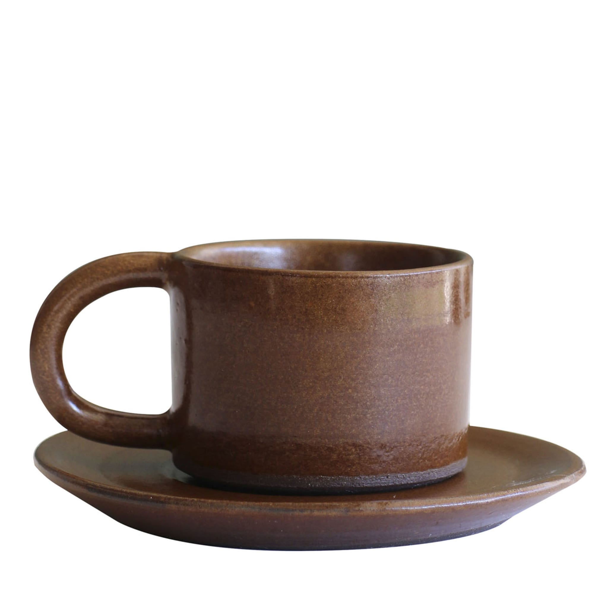 Juego marrón de 4 tazas de café expreso con platillos - Vista principal