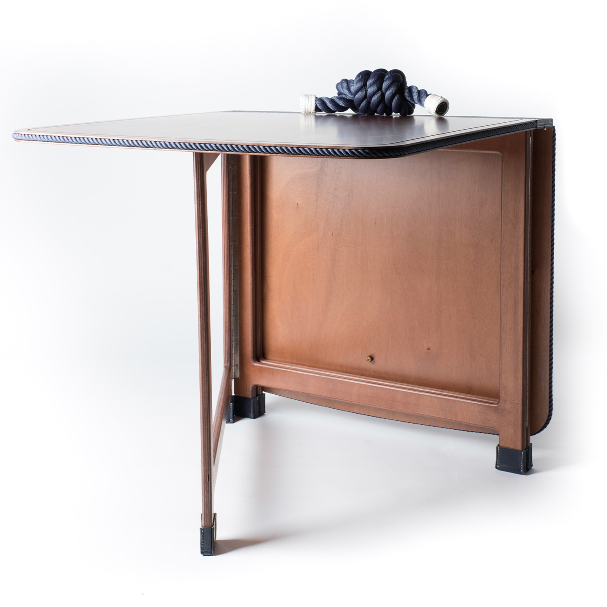 Rectangular Folding Table with Blue Eco-Leather and Rope Inserts - Alternative view 1