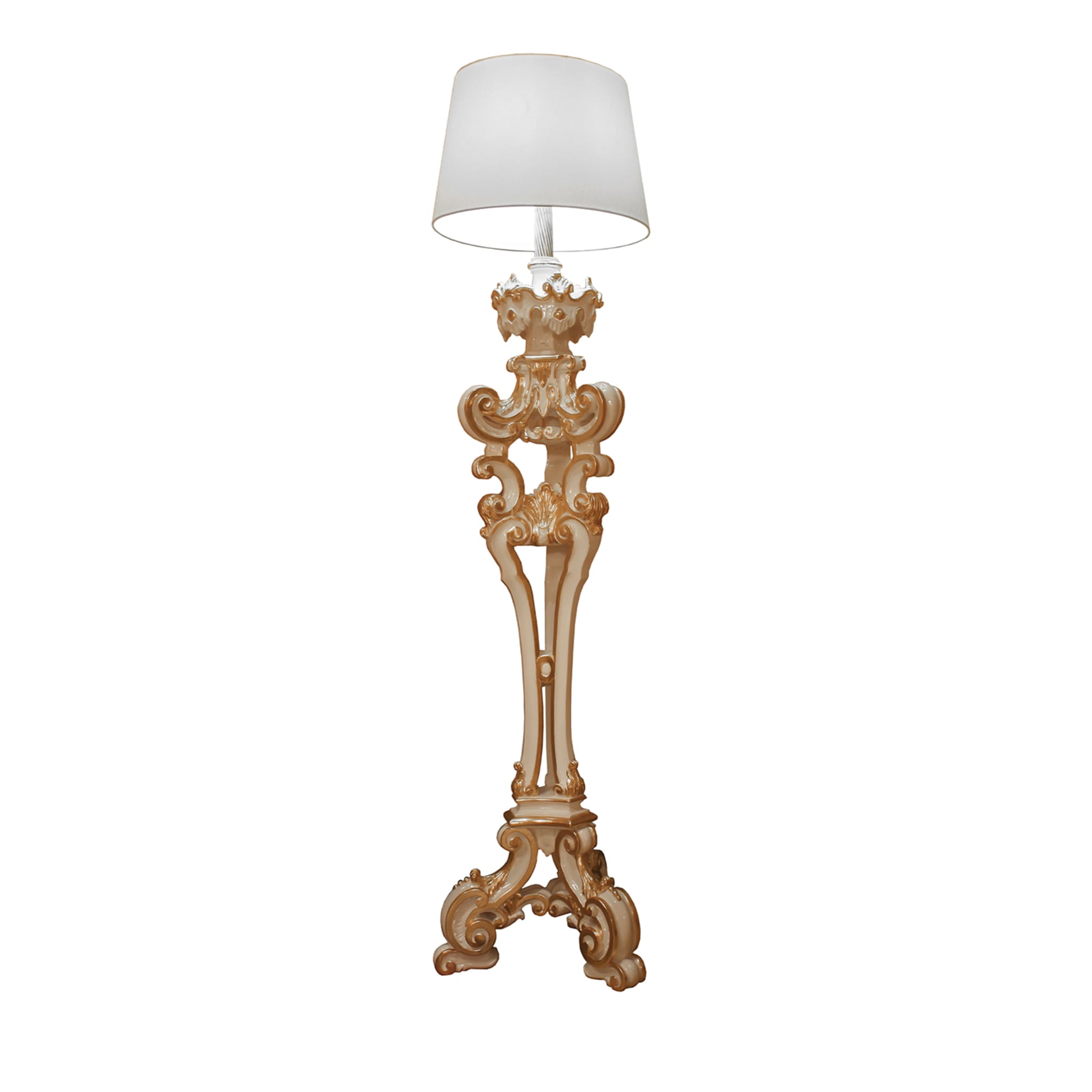 Lámpara de pie barroca de arce blanco y dorado - Vista principal