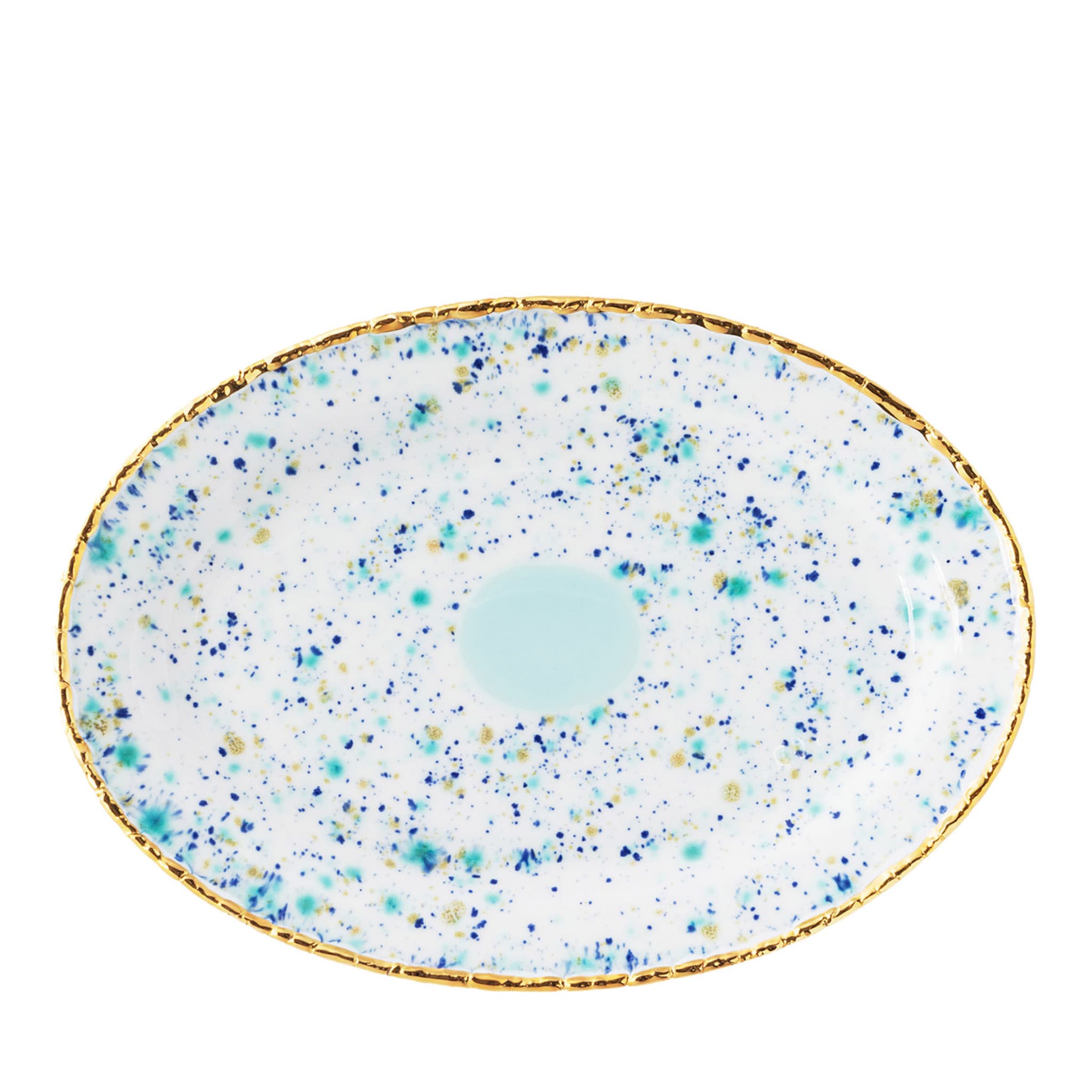 Plato ovalado de mármol azul con borde craquelado - Vista principal