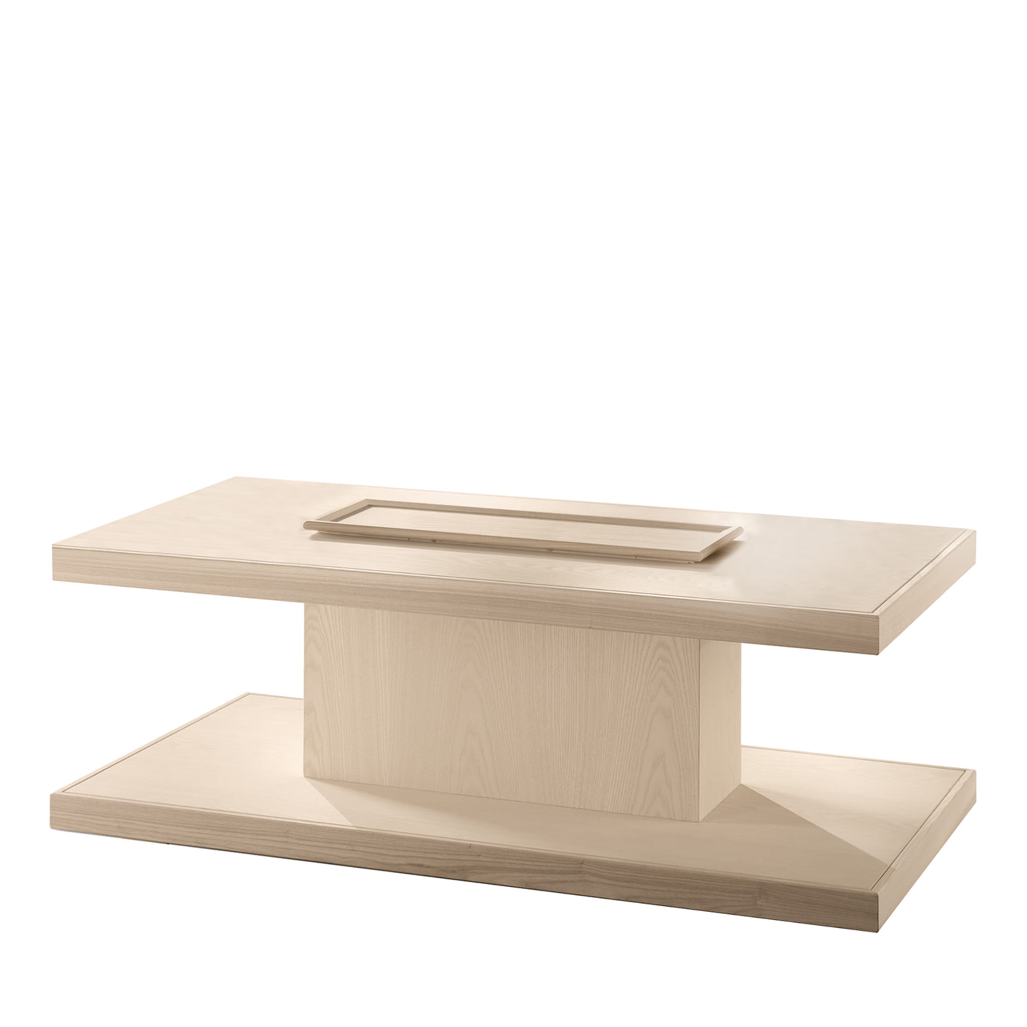 Table basse rectangulaire en frêne avec plateau et compartiment de rangement - Vue principale