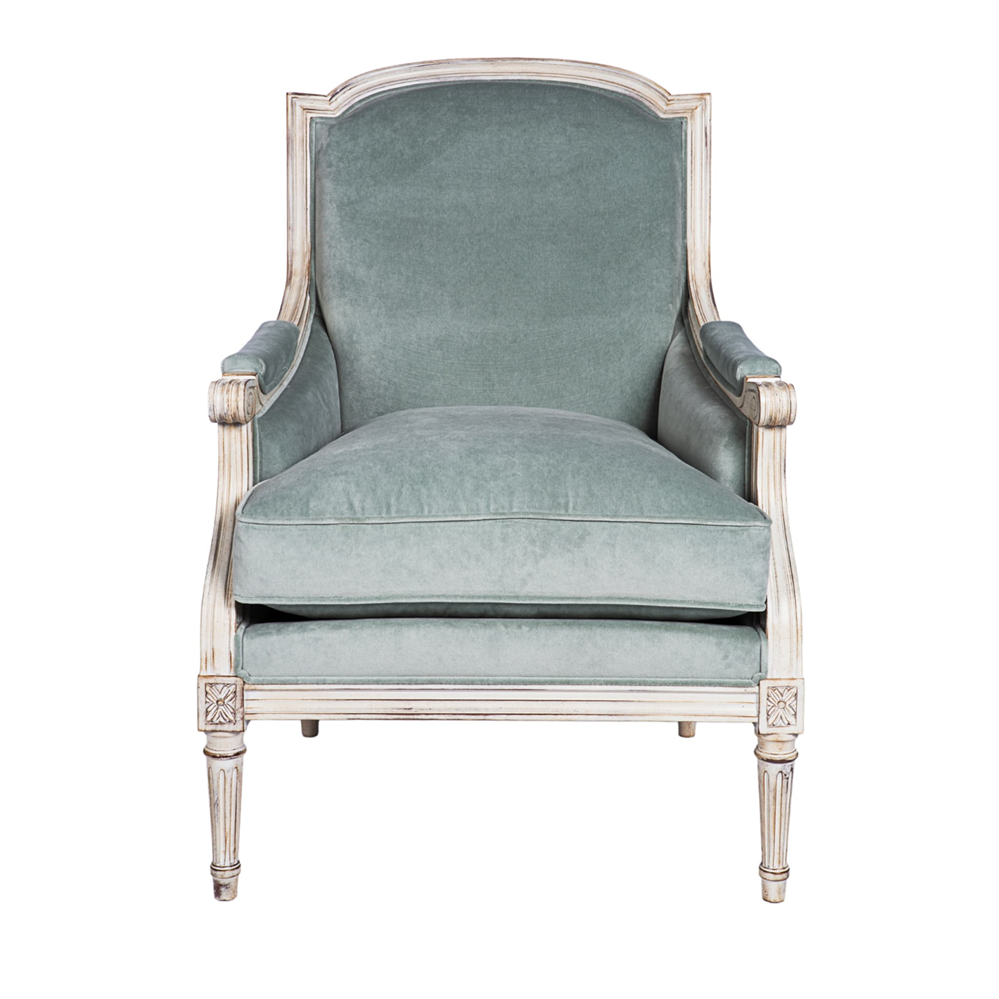 Grauer und weißer Bergère-Sessel im Louis XVI-Stil - Hauptansicht