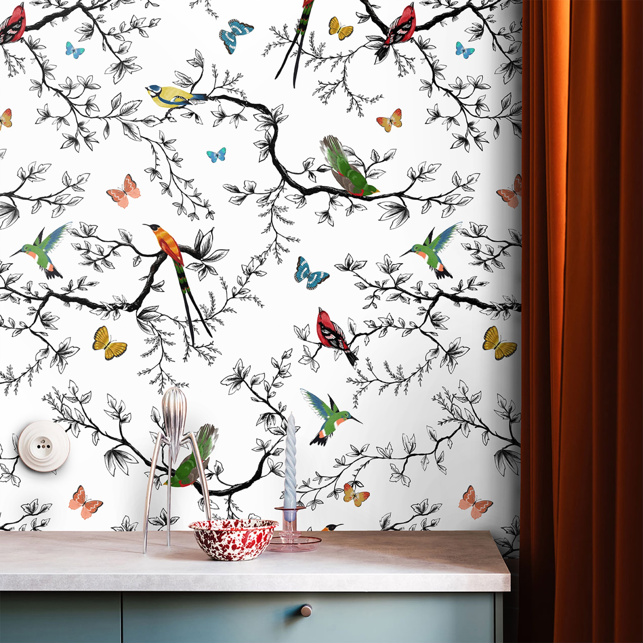 Whimsical Birds and Butterflies Wallpaper - Alternative view 4