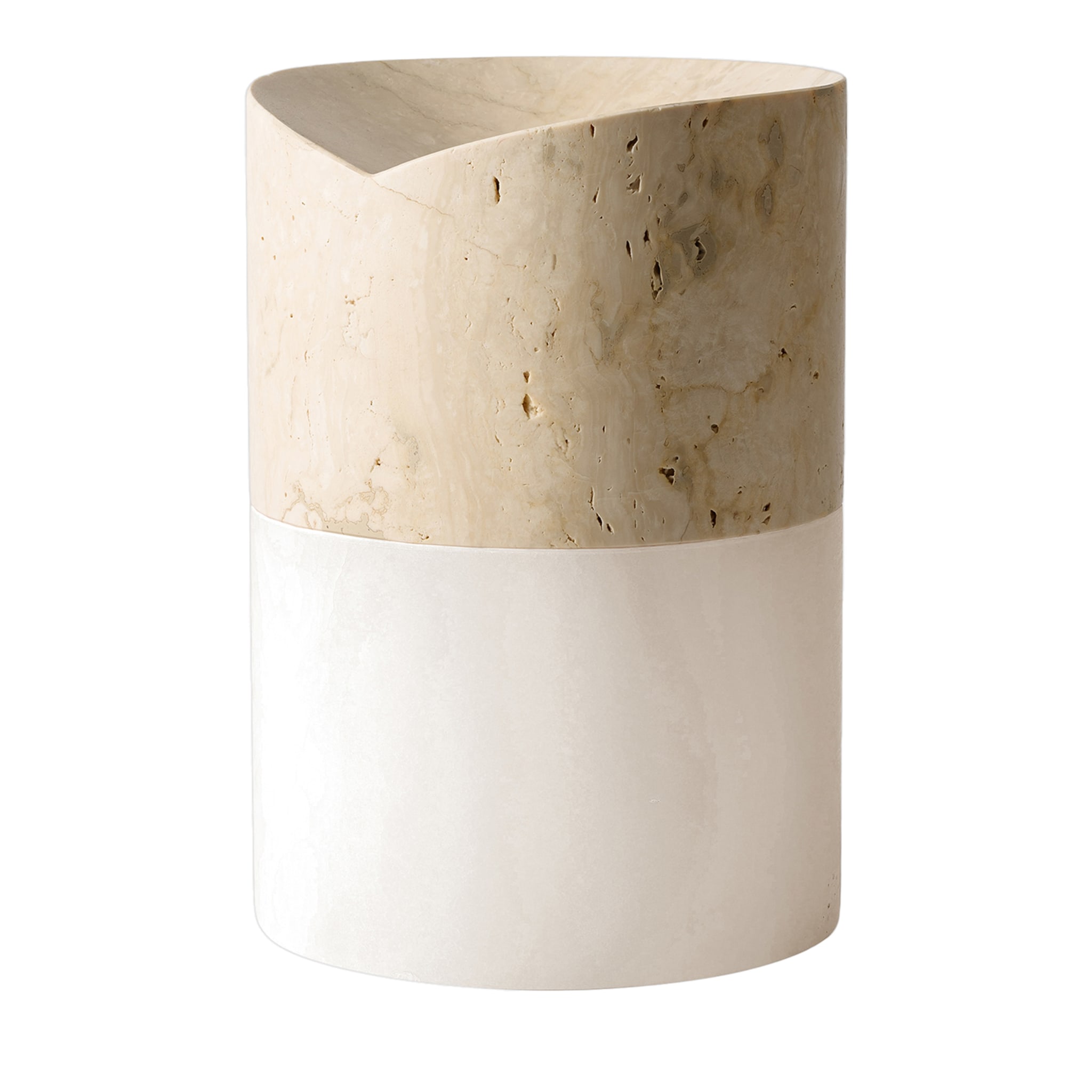 Hier und jetzt Weißer Onyx und Ostuni Travertin Vase #2 - Hauptansicht