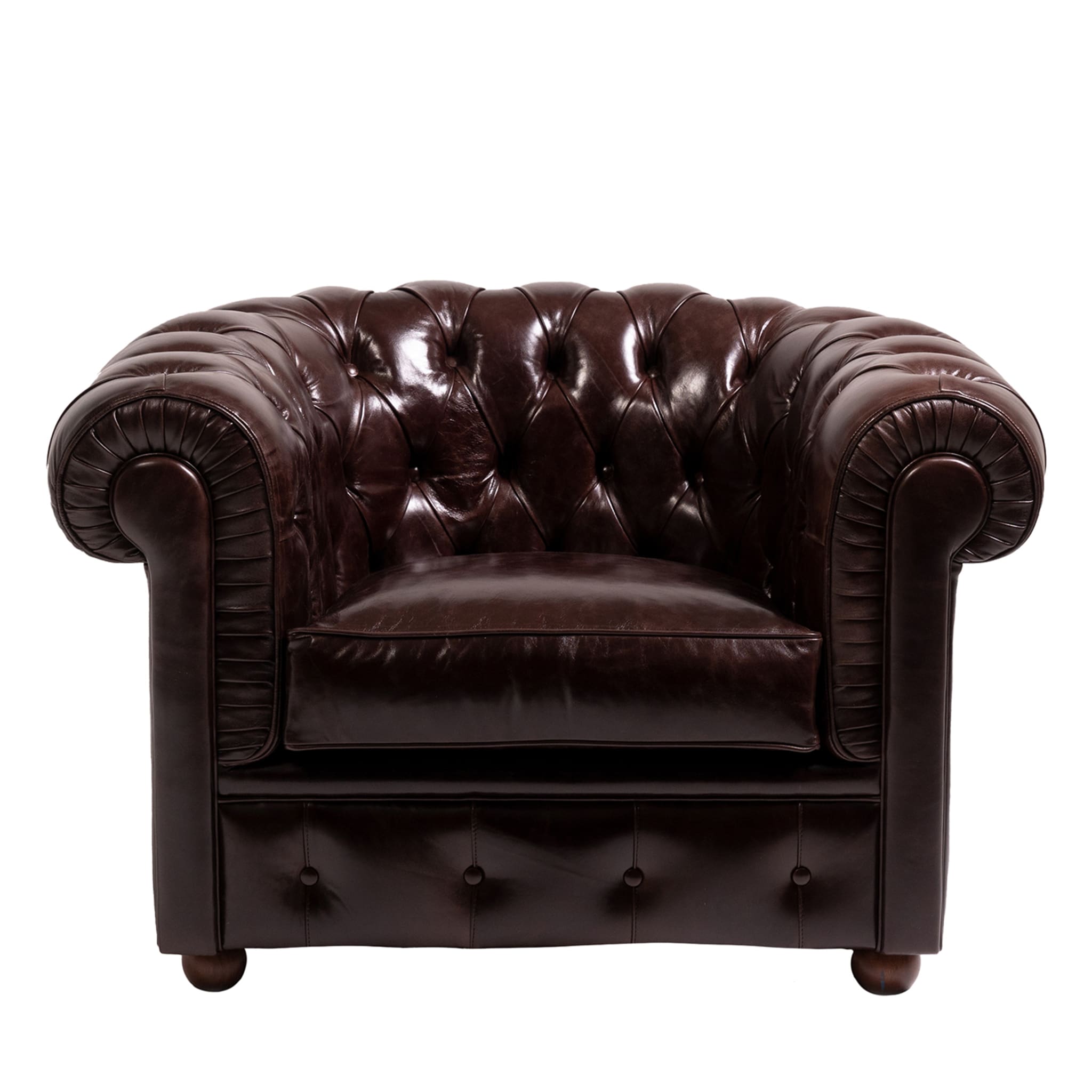 Chesterfield Brown Leather Armchair - Main view