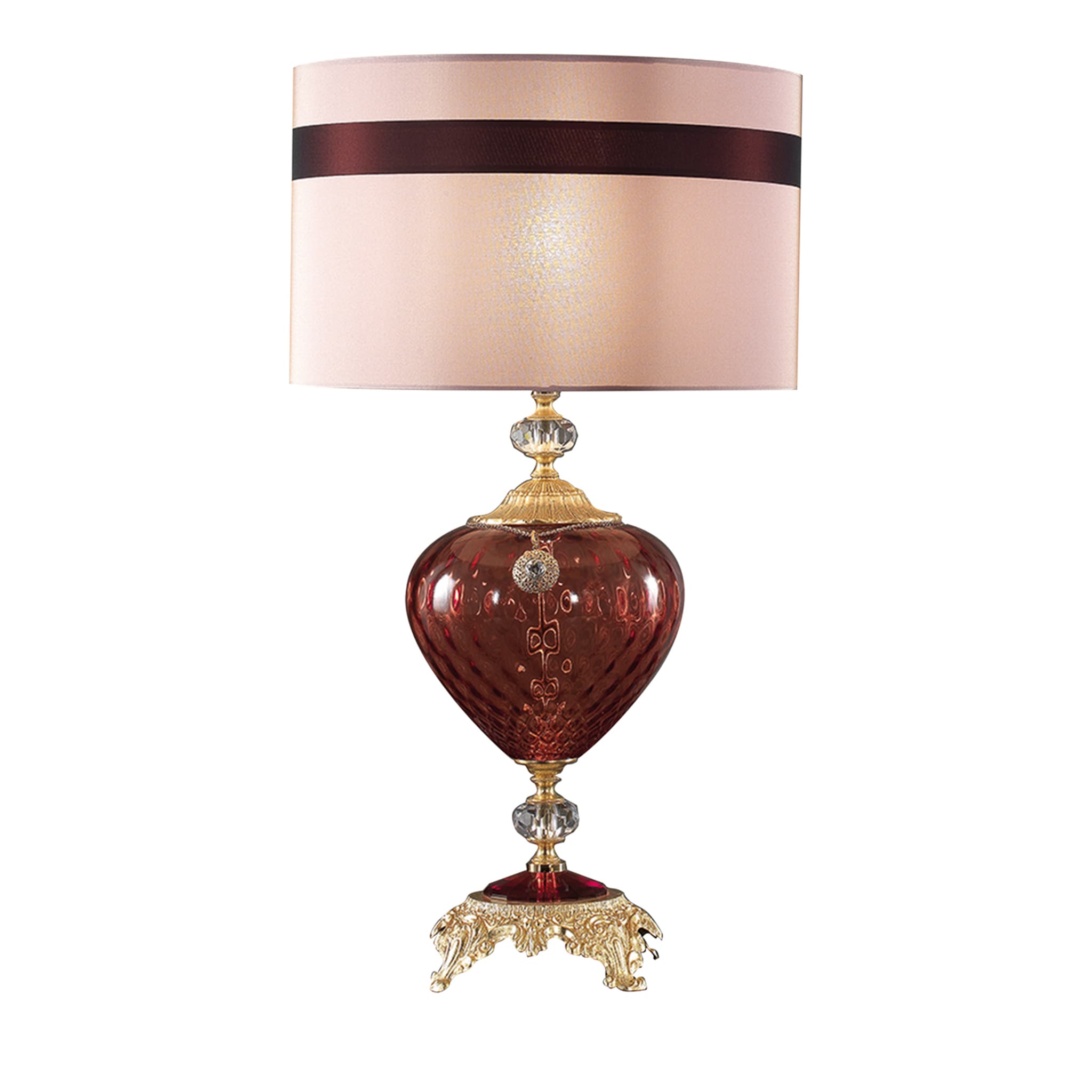 Lámpara de mesa rosa satinado y rojo - Vista principal