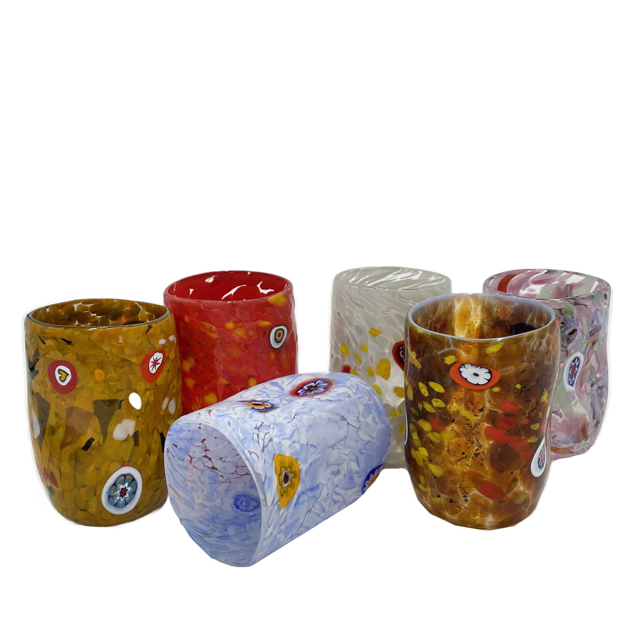 Polychrome Set of 6 Murrina-Decorated Glasses - Alternative view 1