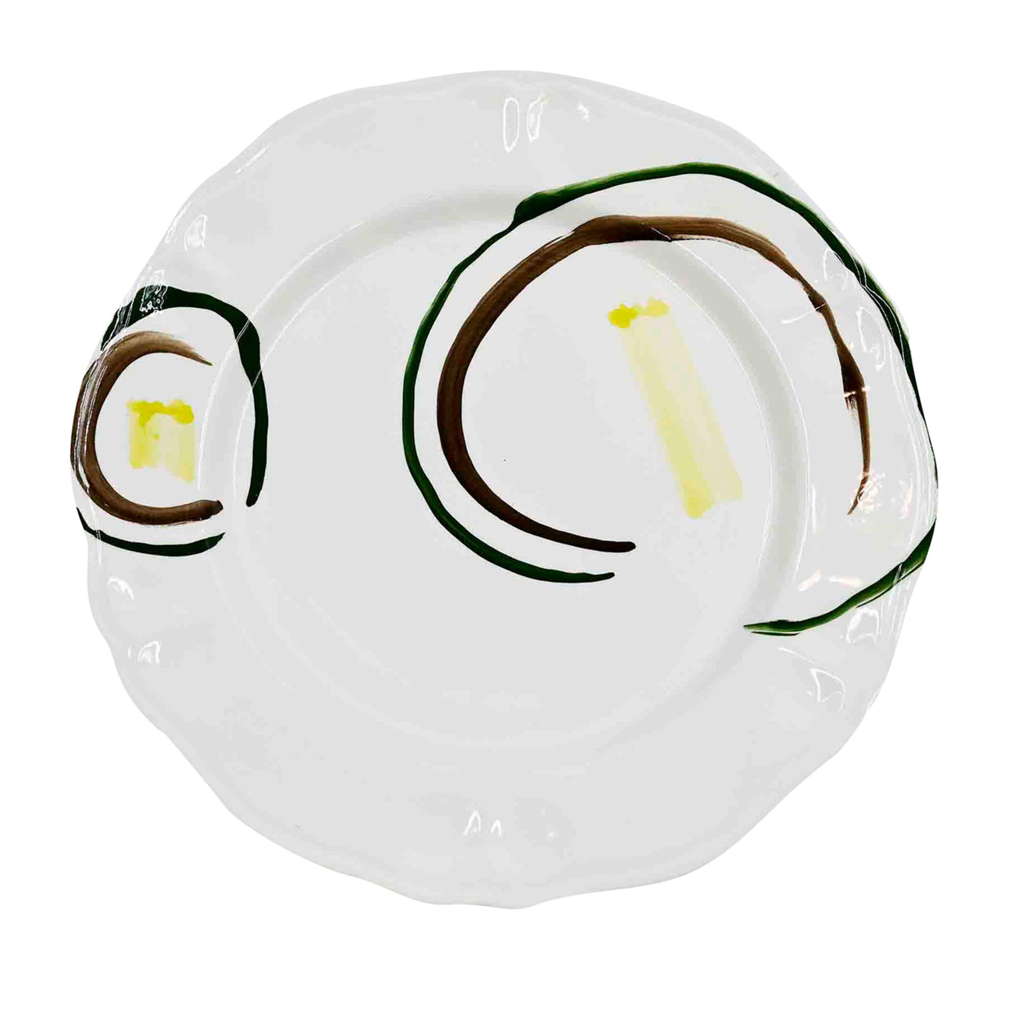 Brown/Green/Yellow Brushstrokes White Charger Plate - Main view