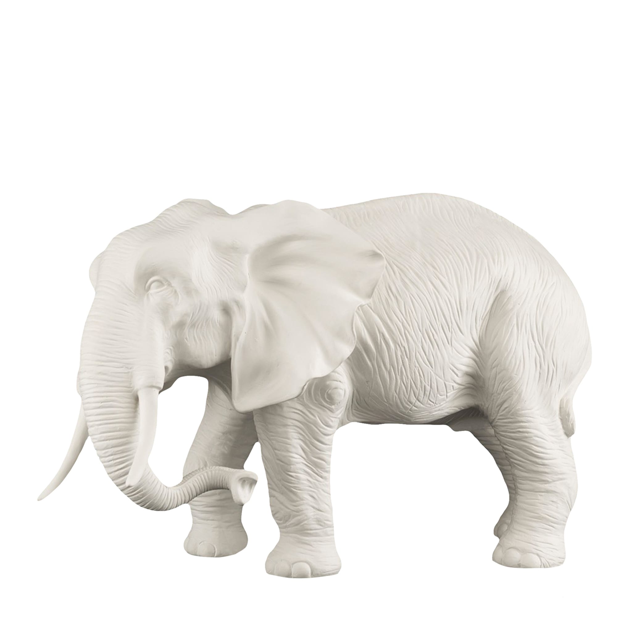 Afrikanischer Vater - Elefantenförmige weiße Skulptur - Hauptansicht