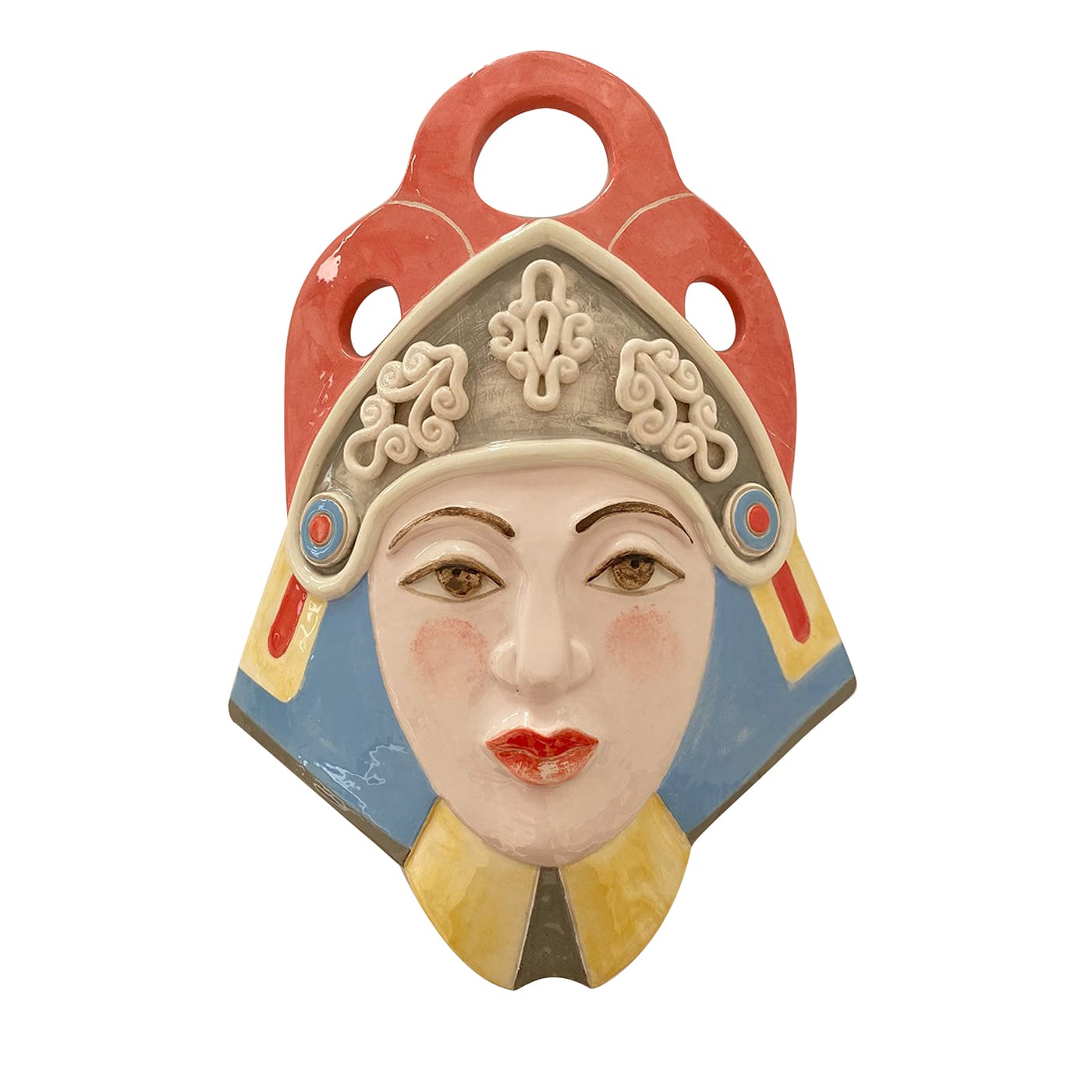 Paladino Female Knight with Red Feathers Decorative Mask - AP Ceramiche