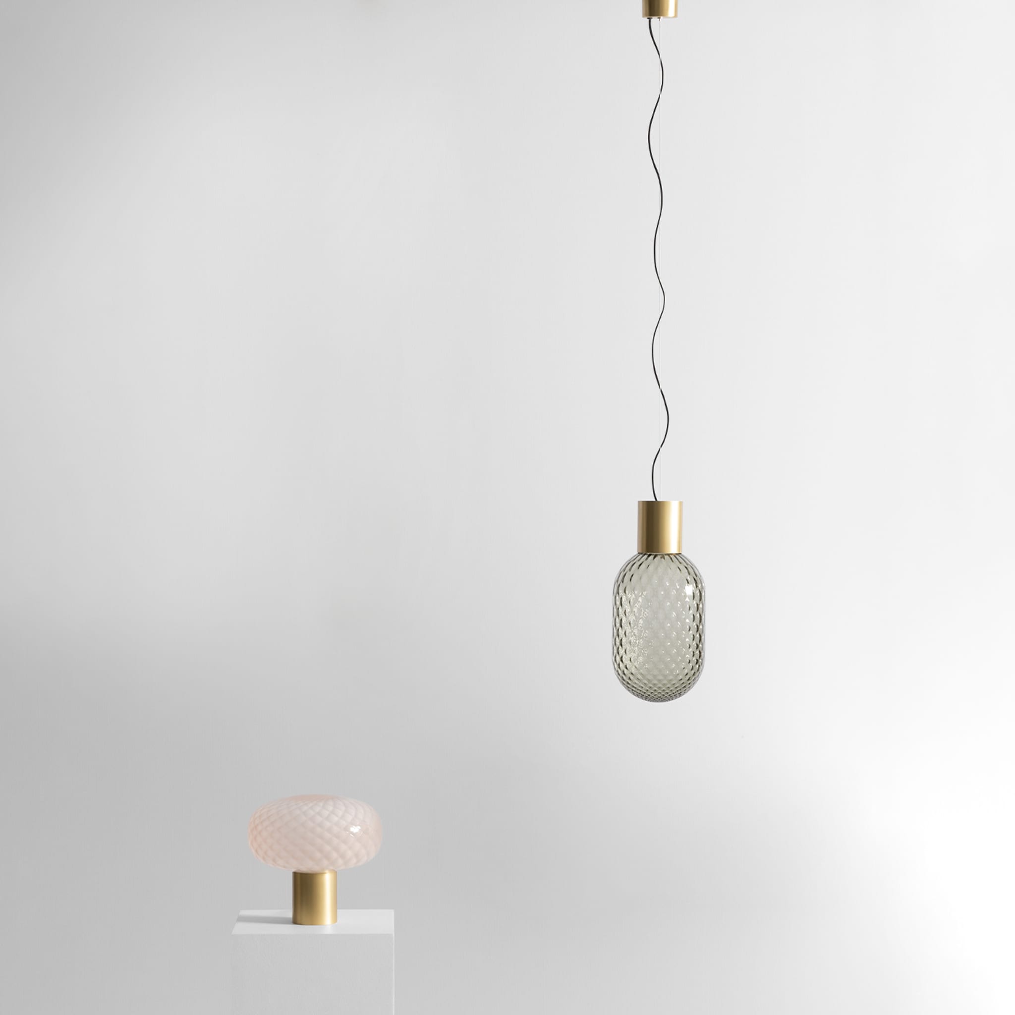 Bloom Natural Brass & Grey Transparent Glass Pendant Lamp #1 - Alternative view 1