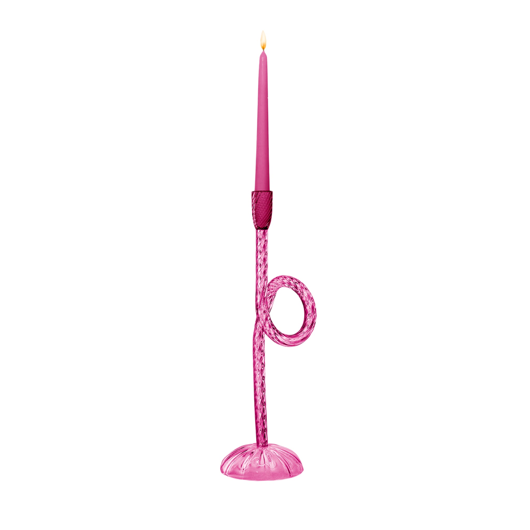 Rubinfarbener Kerzenleuchter mit venezianischem Knoten - Hauptansicht