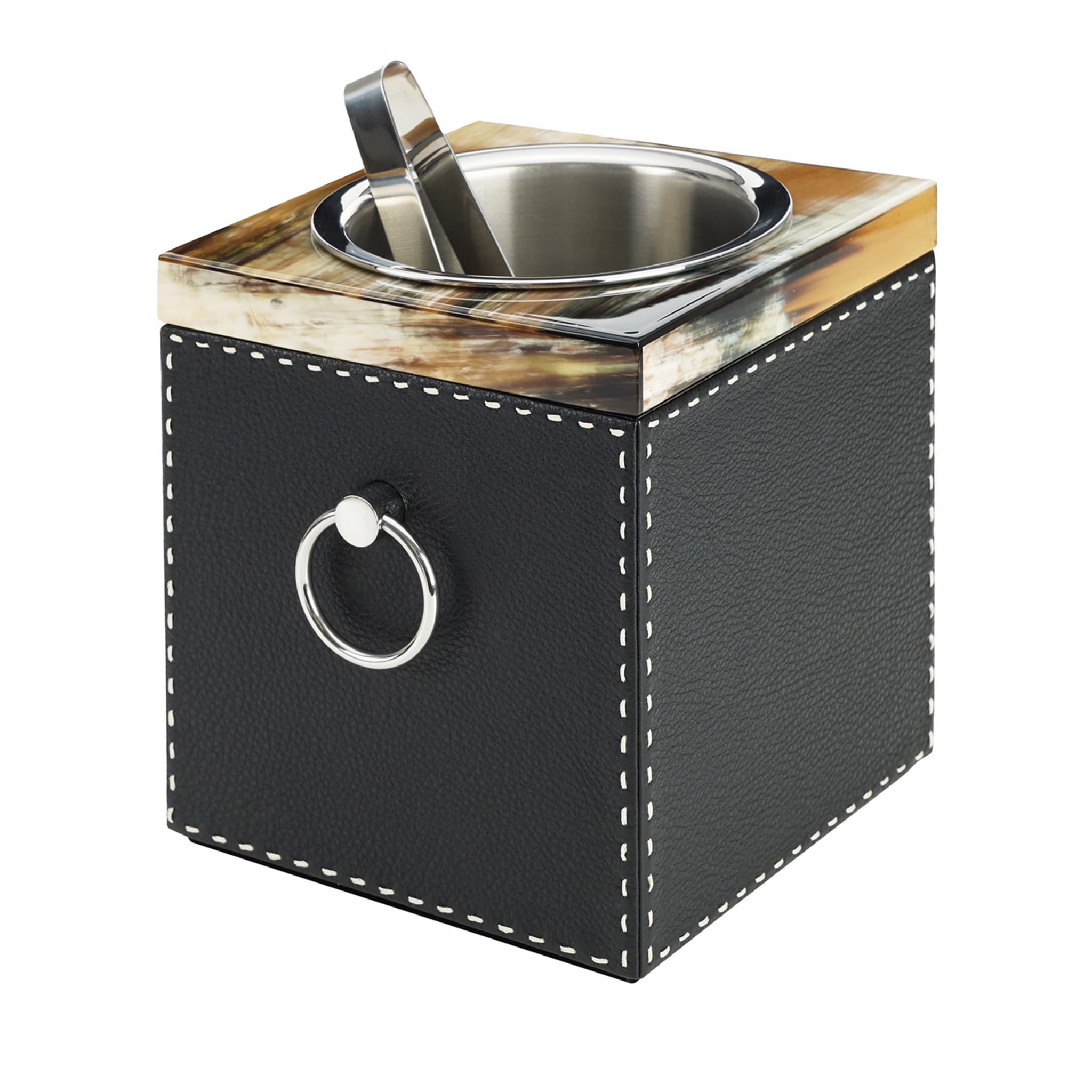 Nives Black Leather & Horn Ice Bucket - Main view