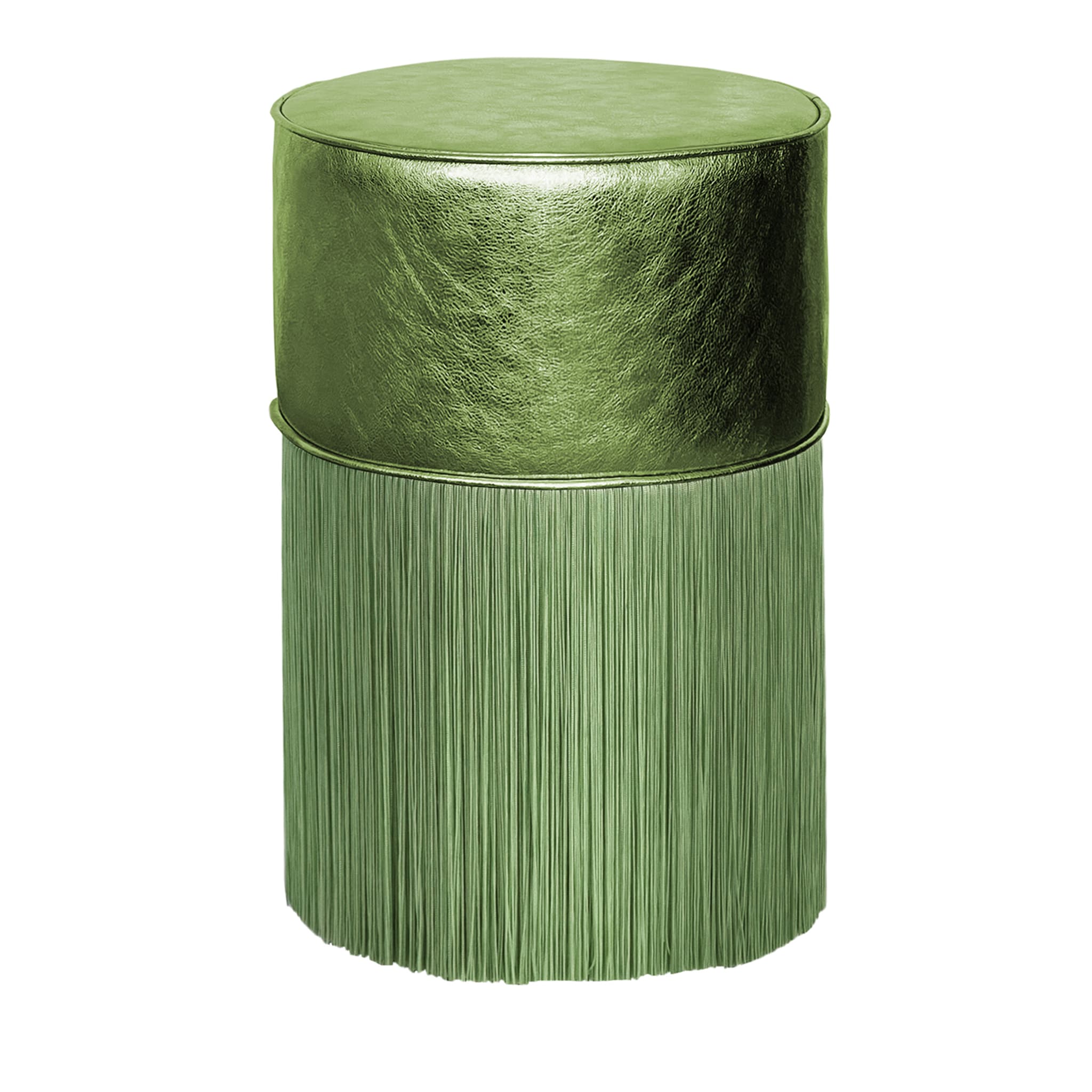 Pouf en cuir métallisé vert brillant de Lorenza Bozzoli - Vue principale