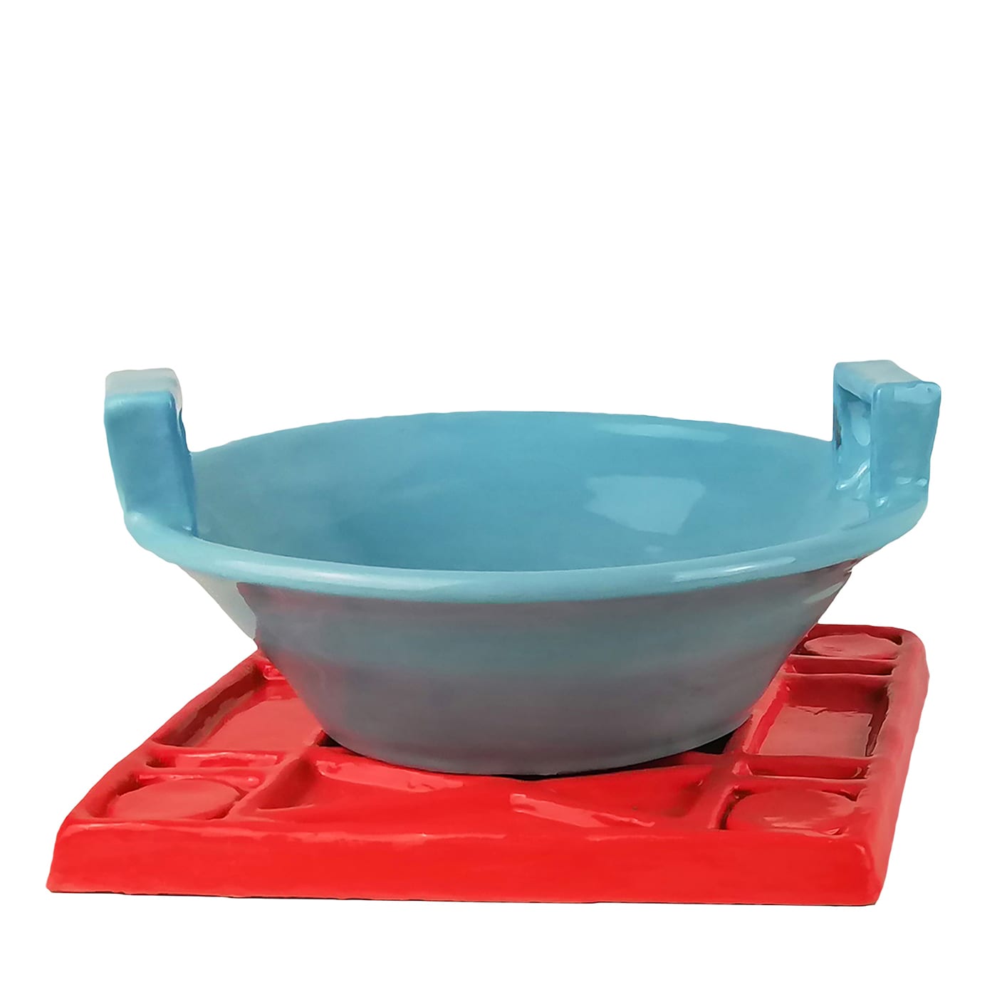 Cofana Set of Blue Soup Plate and Red Charger Plate - Manifatture Pascoski