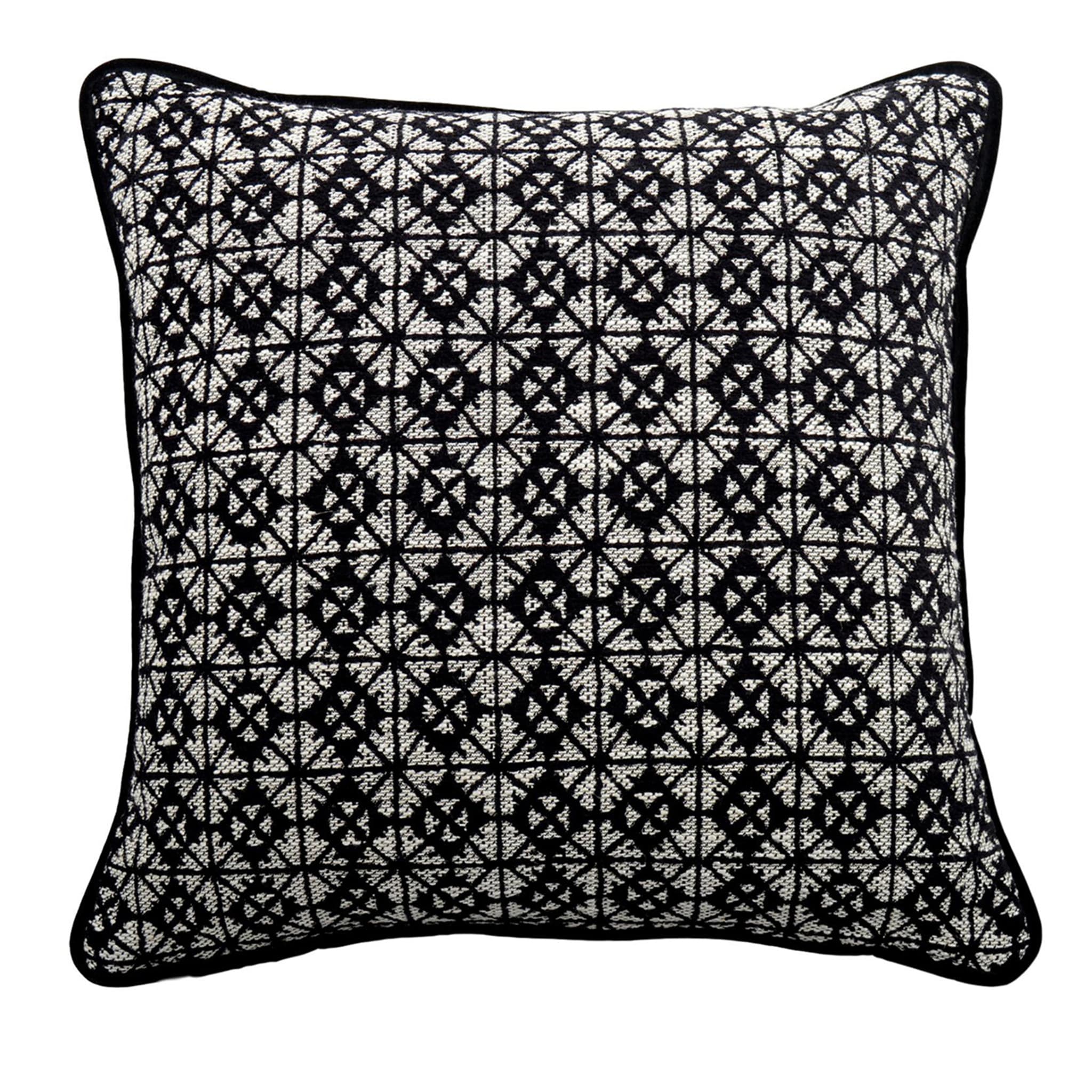 Schwarzes und weißes Carrè-Kissen aus geometrischem Jacquard-Stoff - Hauptansicht