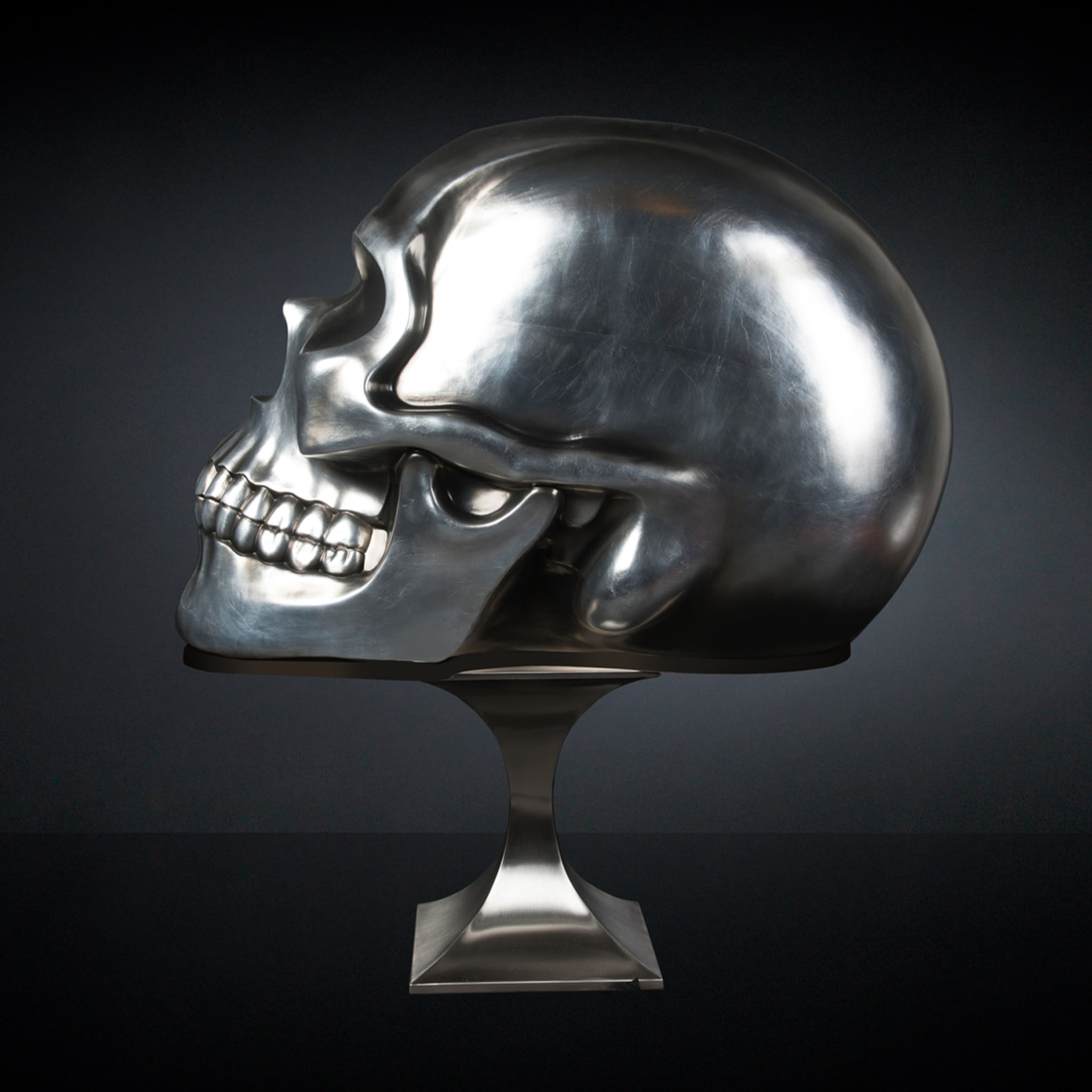 Sculpture de crâne noir et argent - Vue alternative 1