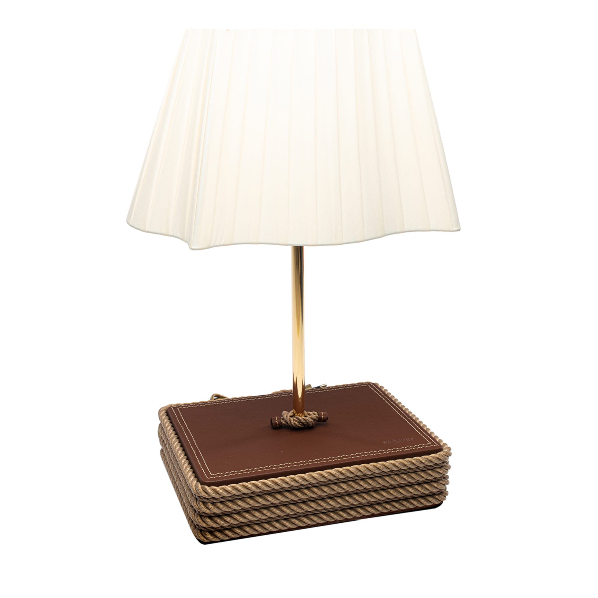 Lámpara de mesa grande con base rectangular beige - Vista principal