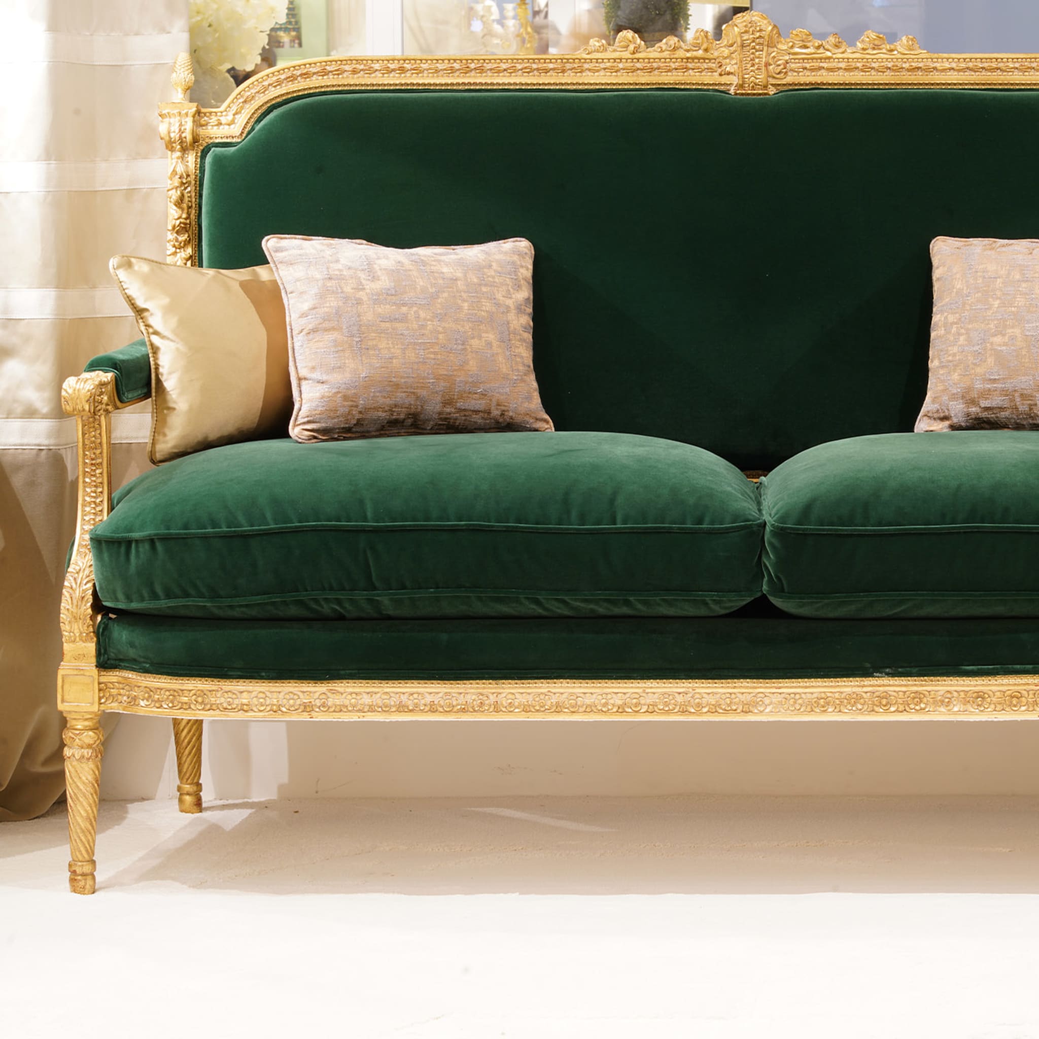 Lous XVI-Style Green and Gold Sofa - Alternative view 2