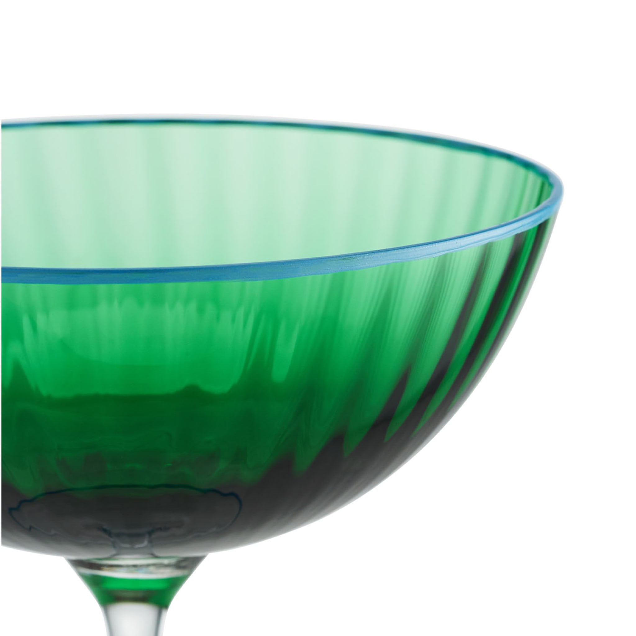 Set of 2 Mouth-Blown Emerald & Turquoise Champagne Glasses - Alternative view 1