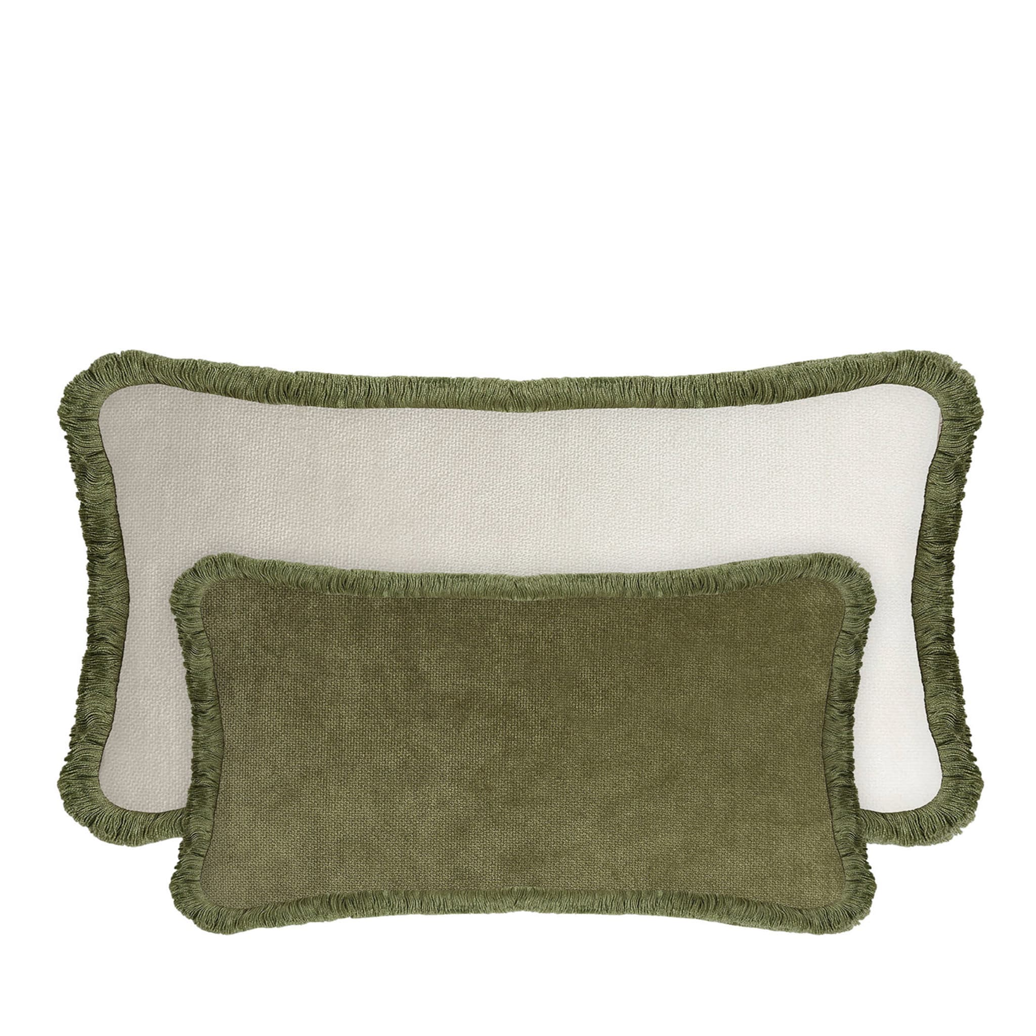 Cuscino Happy in velluto verde e bianco a forma di coppia rettangolare - Vista principale