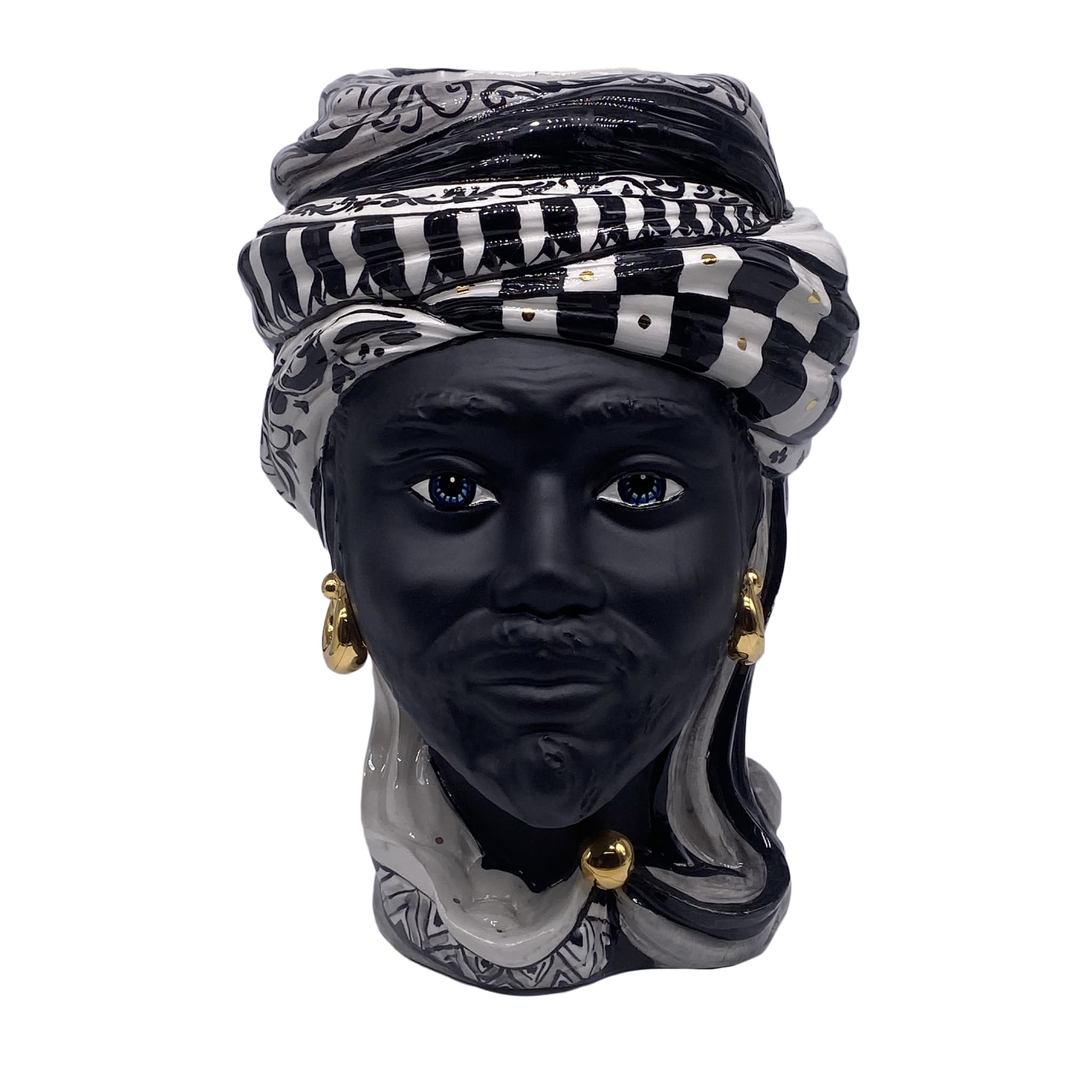 Vase à tête de maure noir et blanc Anubi Man - Vue principale