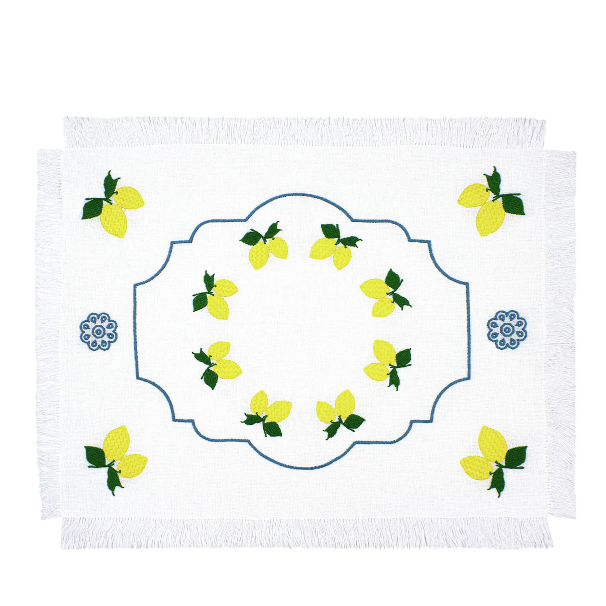 Limoni Set of 2 Embroidered Fringed White Table Mats - Vue principale