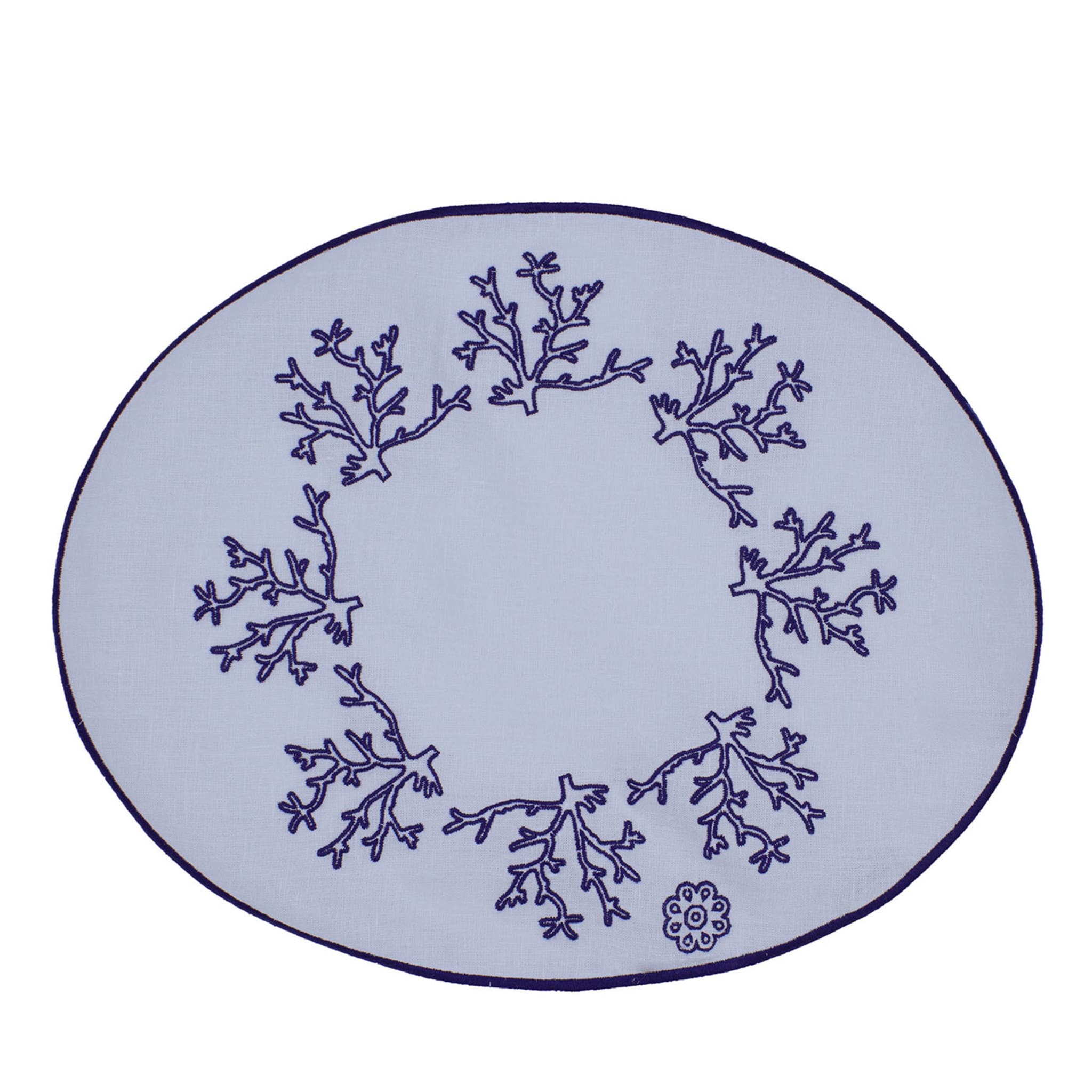 Corallo Blu 2er-Set ovale, bestickte blaue Tischsets - Hauptansicht