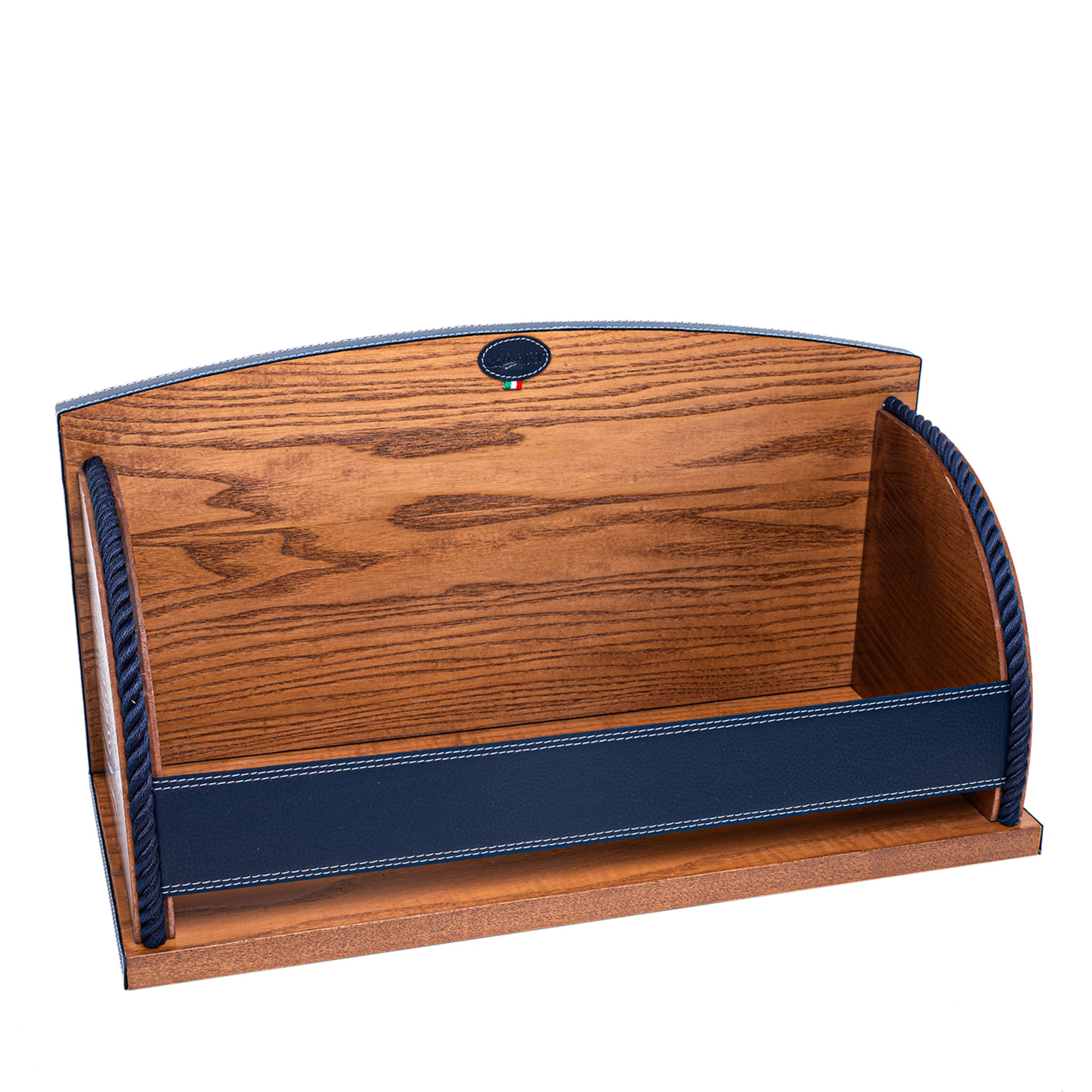 Bookshelf with Blue Eco-Leather and Rope Inserts - Main view