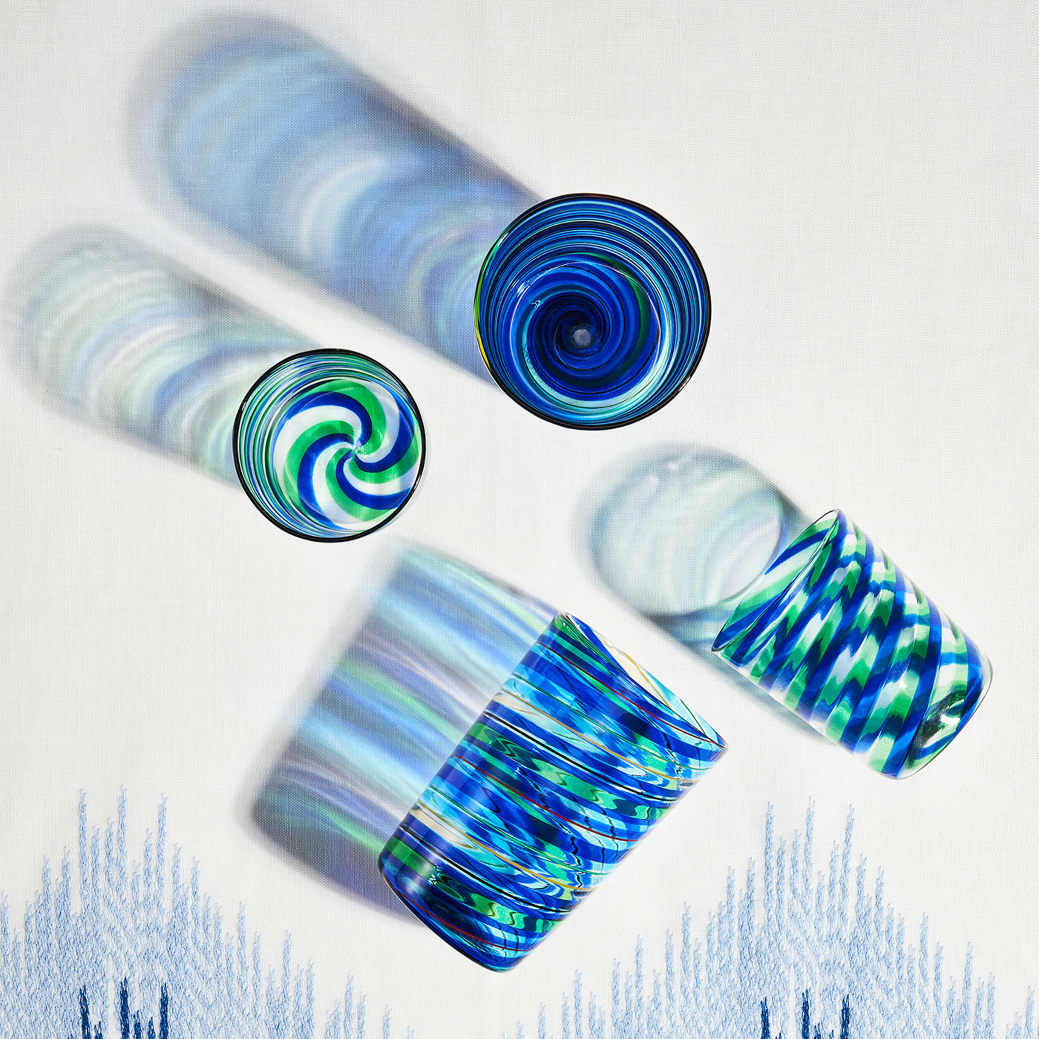 Rainbow Swirl Set of 2 Mouth-Blown Blue Water Tumblers  - Alternative view 3