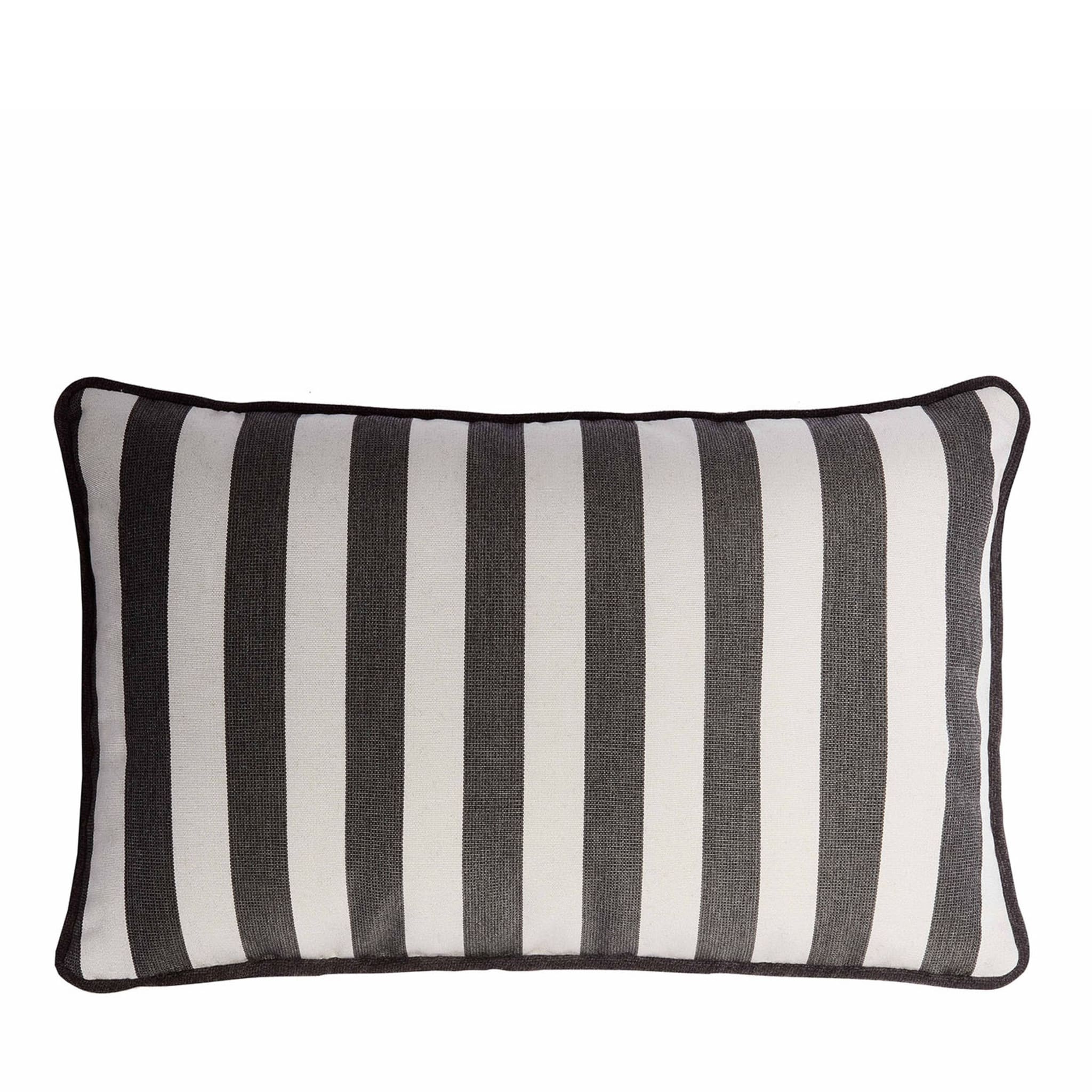 Happy Striped White and Carbon Outdoor Pillow - Main view