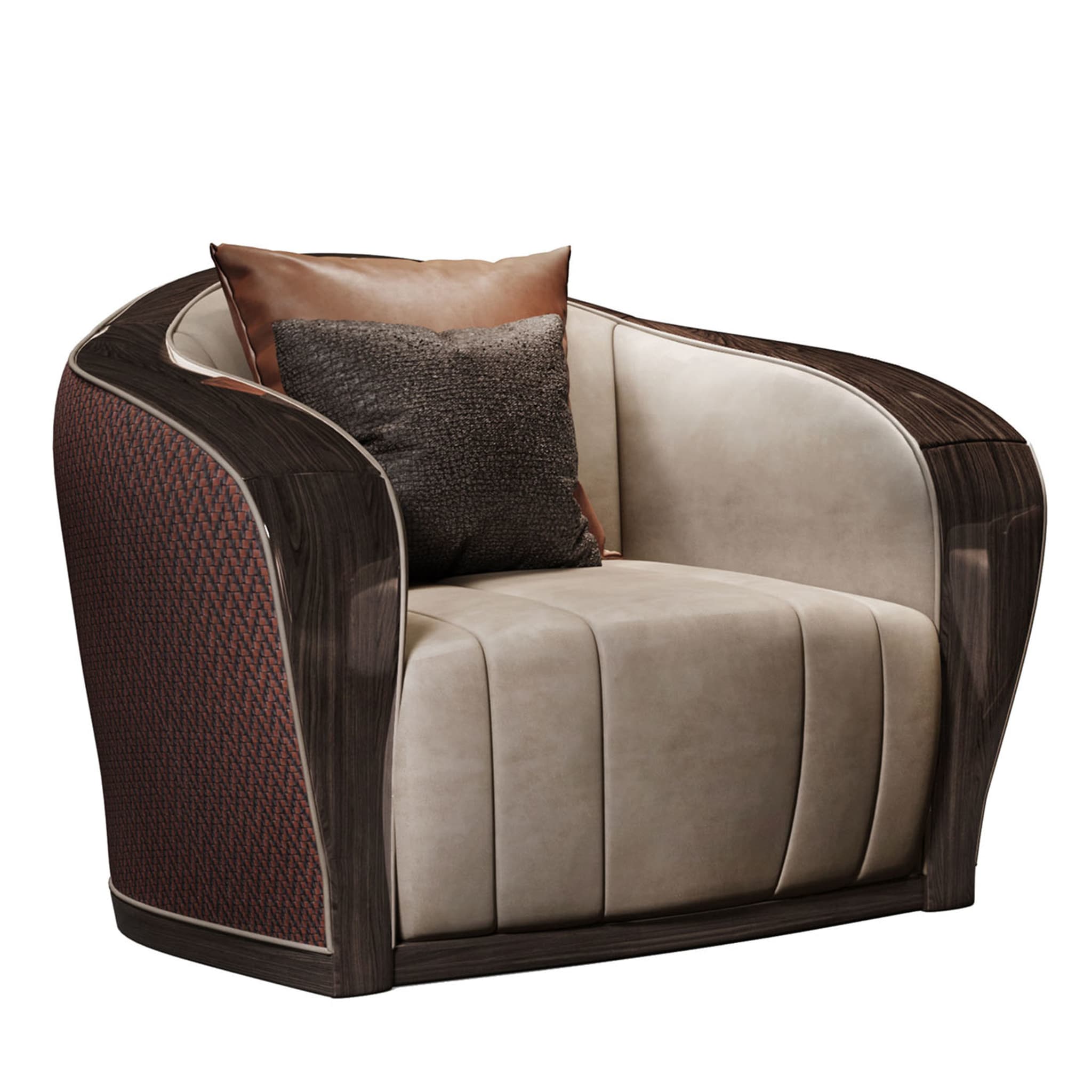 Castagno kanalisierter Sessel aus braunem Leder - Hauptansicht